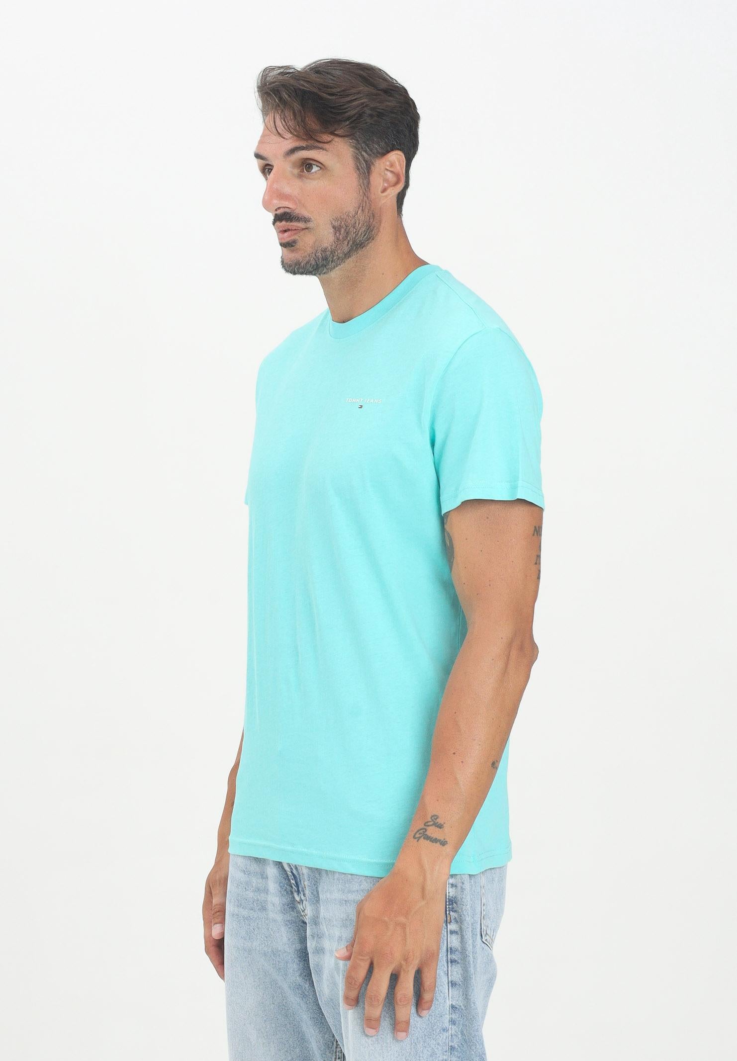 TOMMY JEANS T-shirt a manica corta turchese da uomo con logo DM0DM21780L61 TOMMY JEANS