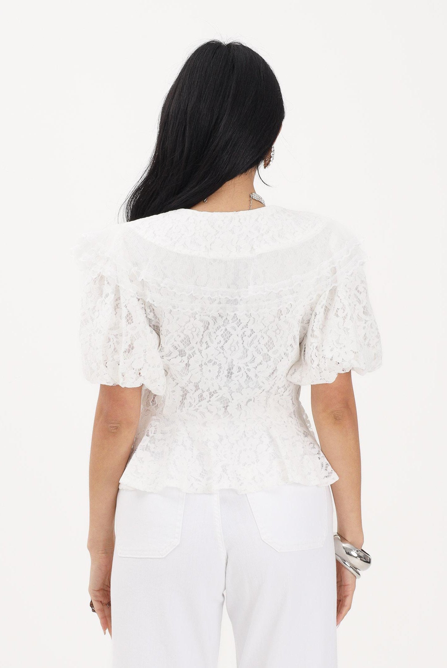 TPN Camicia a manica corta in pizzo bianco da donna FRODYCE232S6 D7 TPN