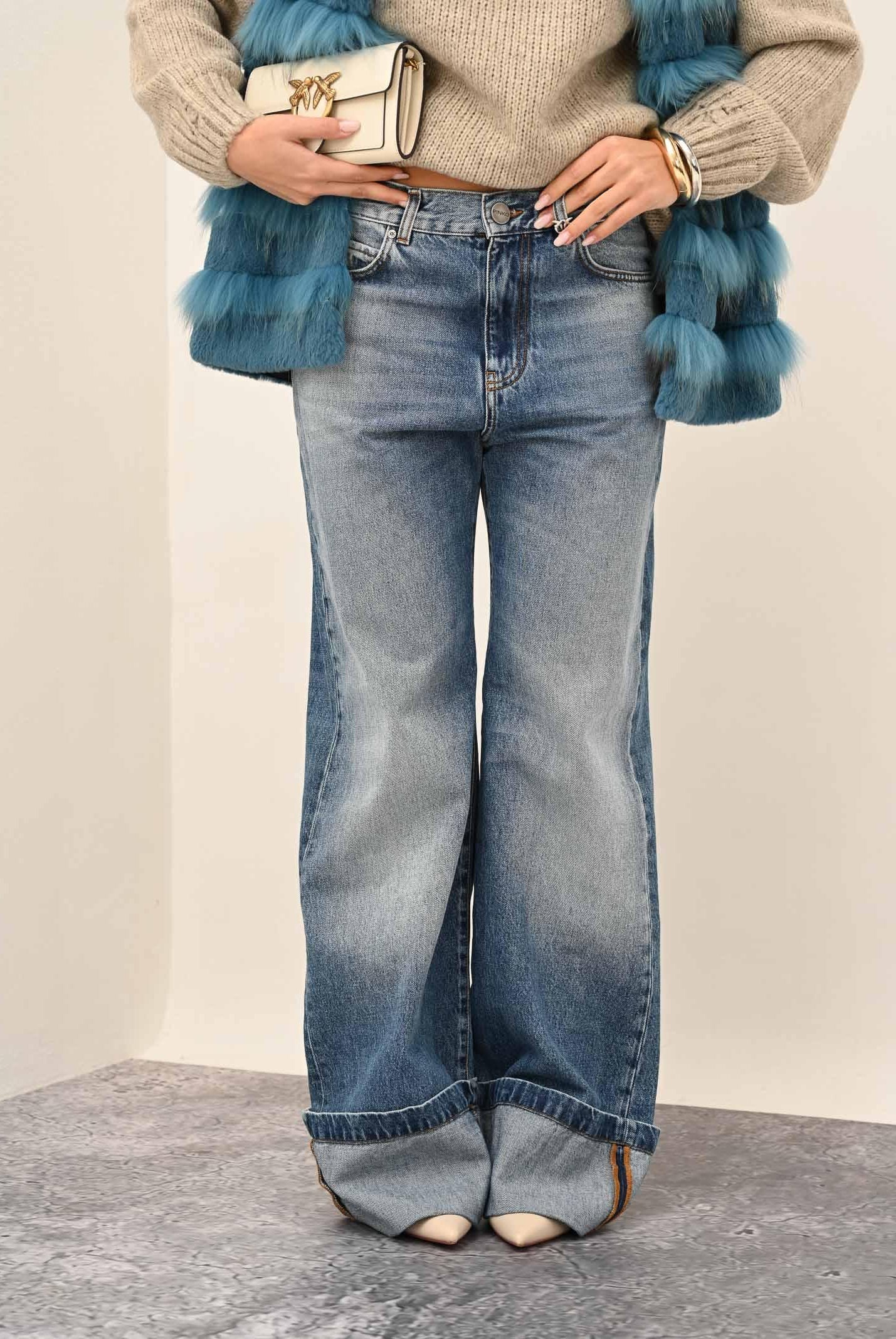PINKO Jeans wide leg in denim chiaro da donna 105541A2RP PJD PINKO
