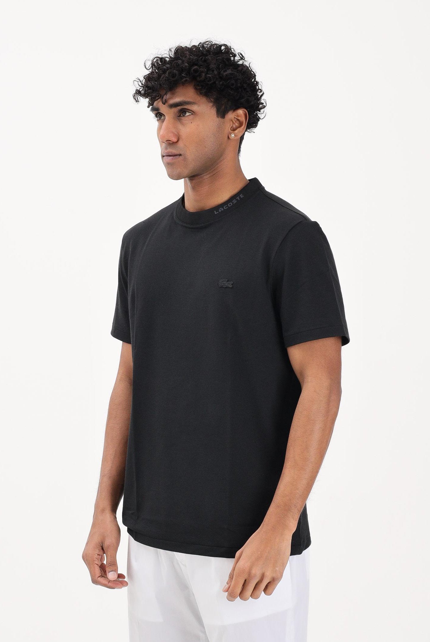 LACOSTE T-shirt a manica corta nera da uomo in piqué con marchio jacquard TH5060 031 LACOSTE