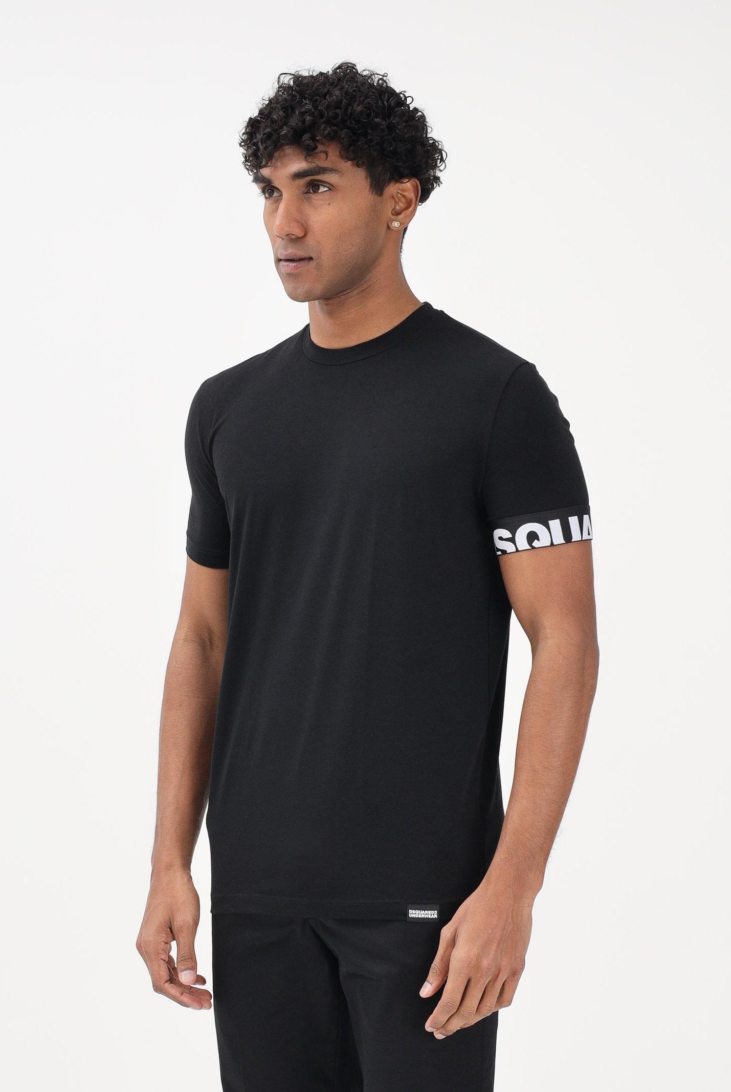 DSQUARED2 T-shirt a manica corta nera da uomo con manica logata D9M3S6190 010 DSQUARED2