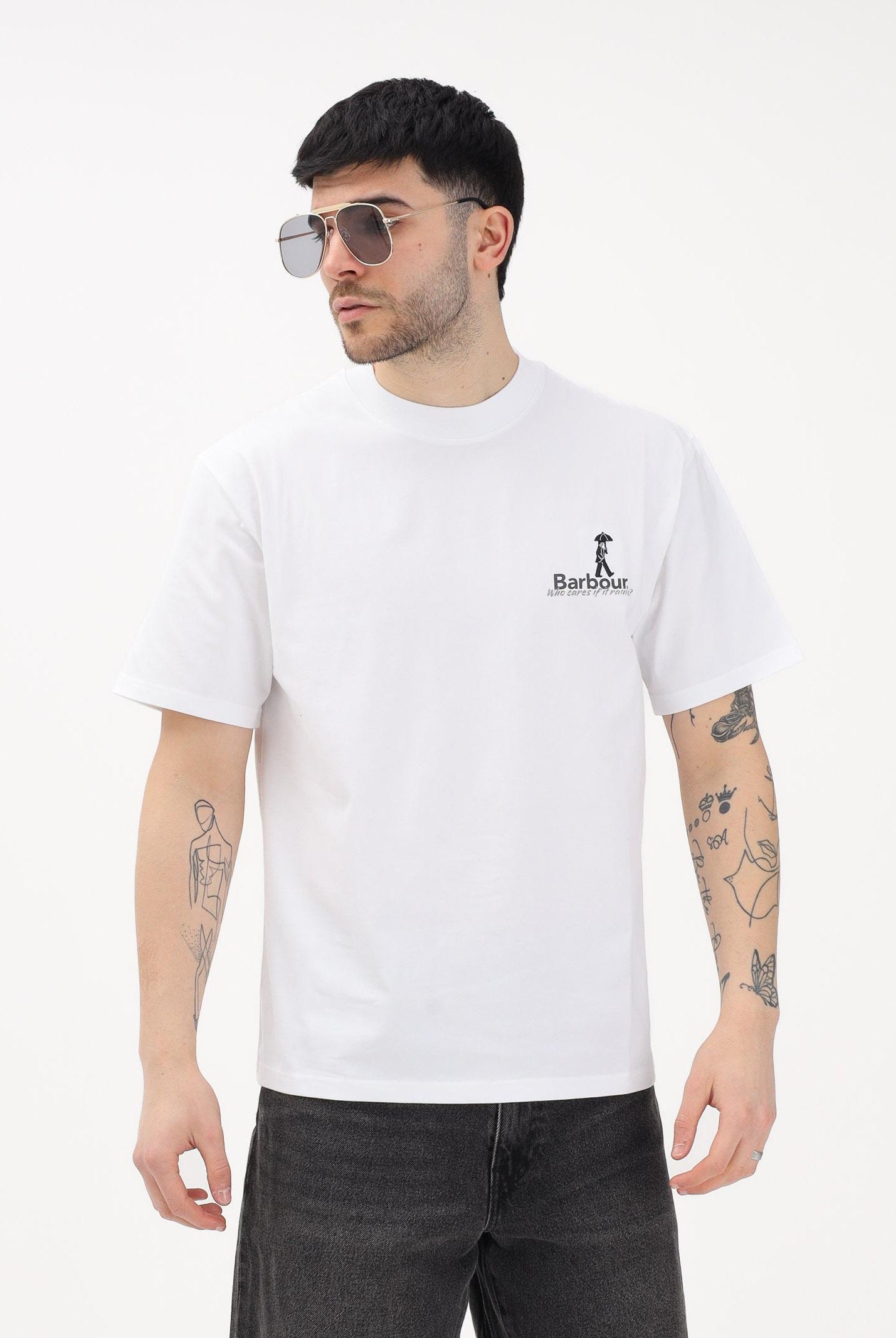 BARBOUR T-shirt a manica corta bianca da uomo con stampa 261-MTS1573 WH11 BARBOUR