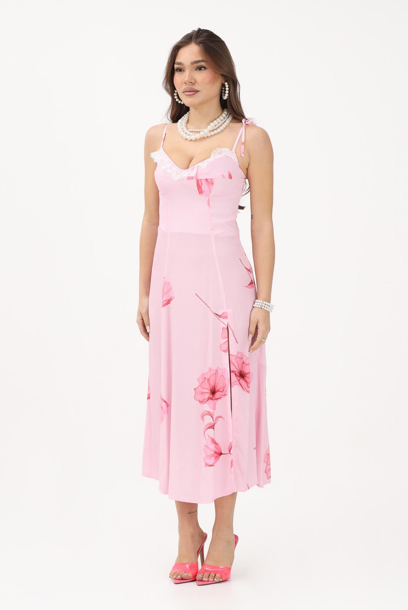 MAR DE MARGARITAS Abito midi Priscilla rosa da donna con stampa floreale MMABW01538 RO80 Mar de margaritas