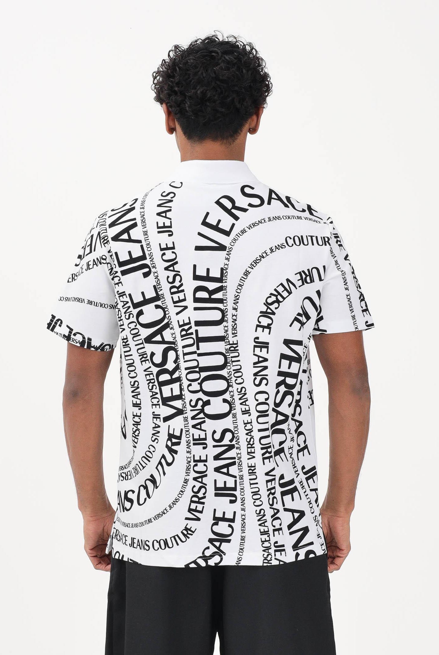 VERSACE JEANS COUTURE Polo a manica corta bianca da uomo con stampa Logomania 80GAG6R0JS556 L02 VERSACE JEANS COUTURE
