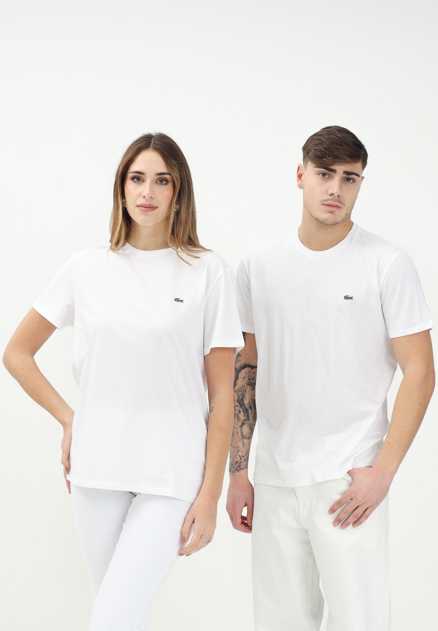 LACOSTE T-shirt a manica corta bianca per uomo e donna con patch logo TH6709 001 LACOSTE