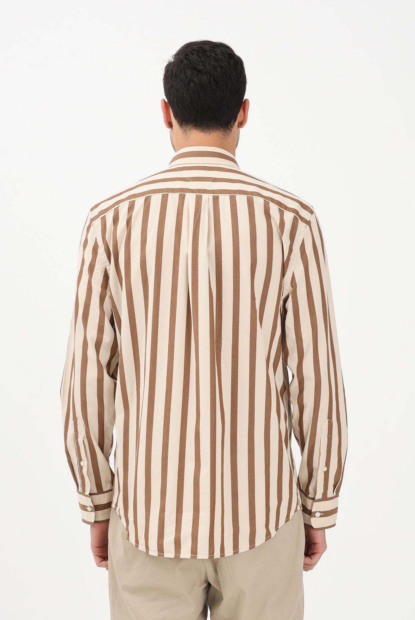 TOMMY HILFIGER Camicia a manica lunga da uomo con motivo a righe nei toni del beige e del marrone MW0MW41715 0AA TOMMY HILFIGER