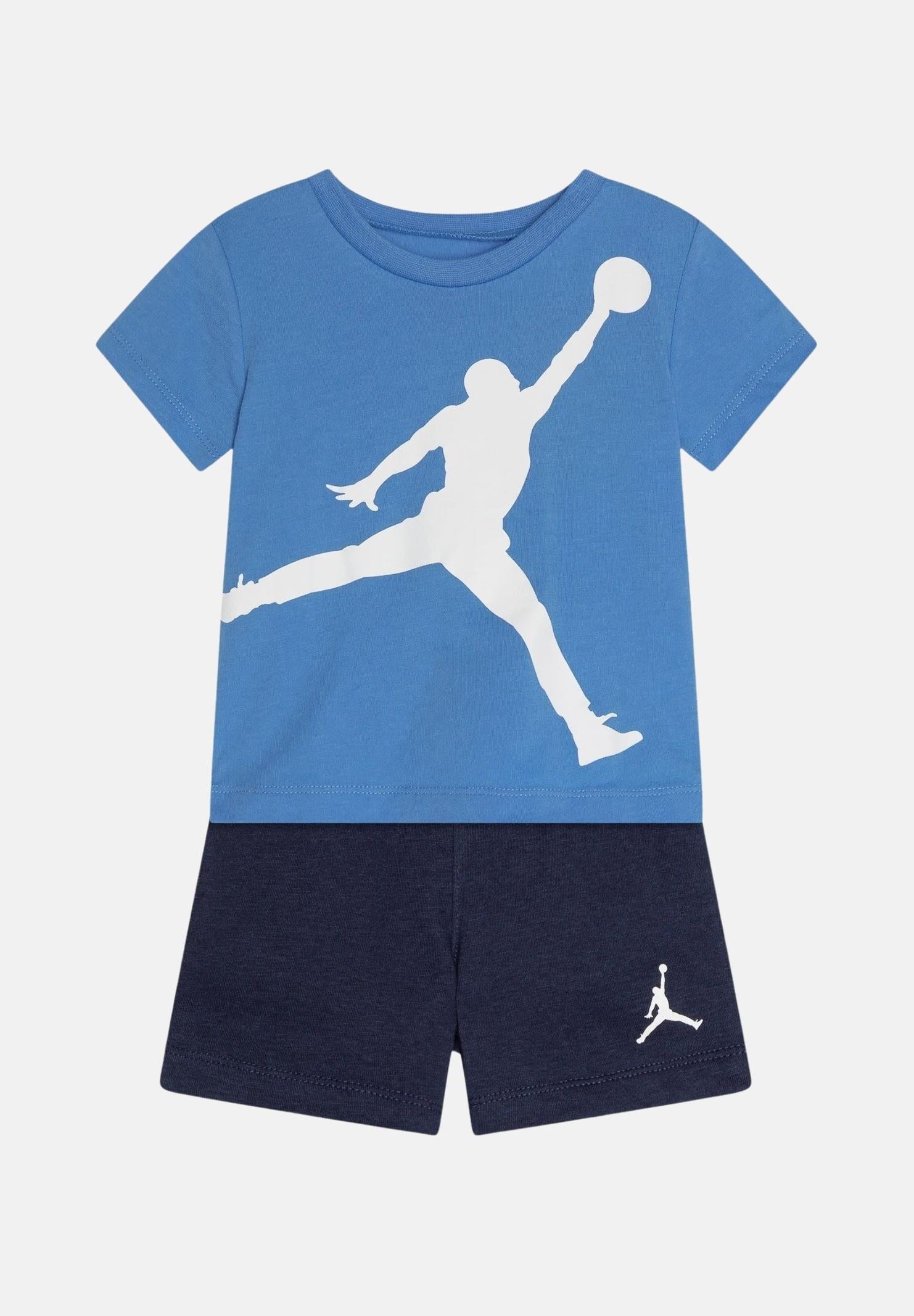 JORDAN Completino azzurro e blu da neonato con stampa logo Jumpman 65C138 U90 JORDAN