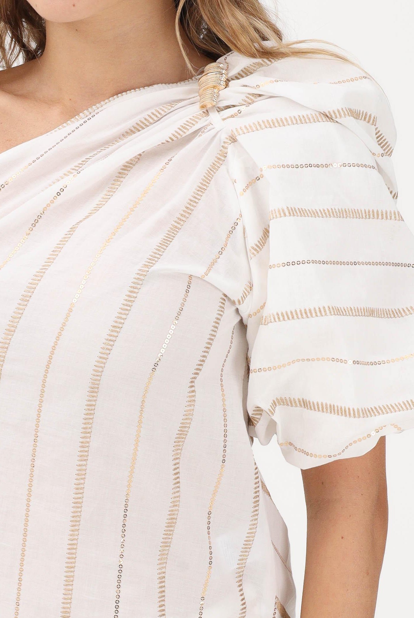 SIMONA CORSELLINI Top monospalla bianco da donna con delicate righe verticali con filo lurex P26CPTOC0101 V0001 SIMONA CORSELLINI