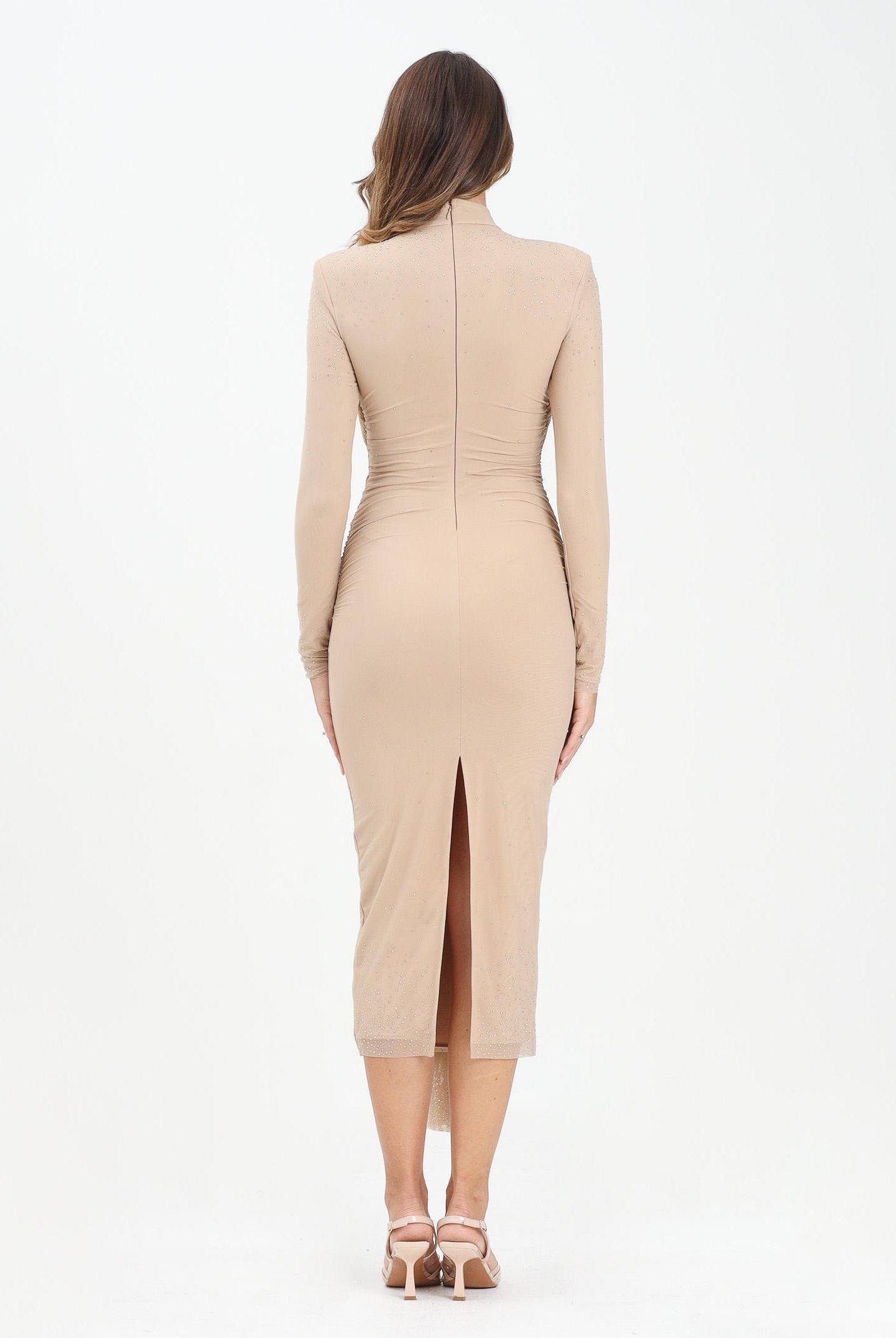 ALMA SANCHEZ Abito midi Acaico nude da donna con applicazioni di micro strass AS2526100RT 063 ALMA SANCHEZ