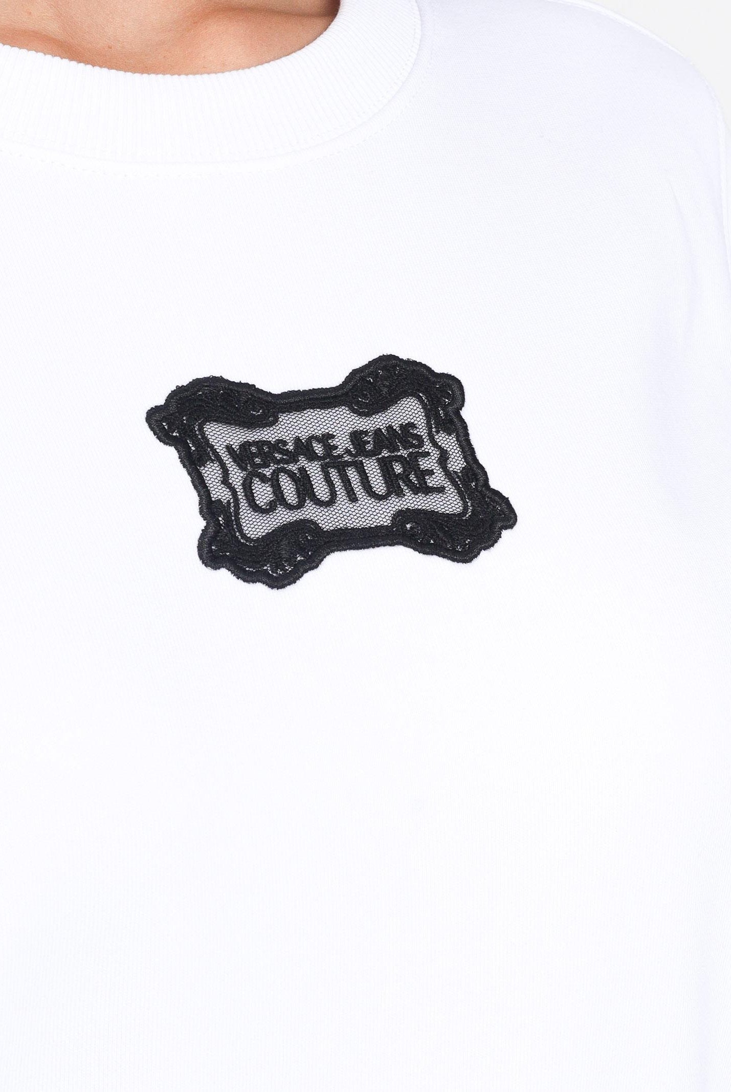 VERSACE JEANS COUTURE Felpa girocollo bianca da donna con logo 79HAIC04CF00C 003 VERSACE JEANS COUTURE