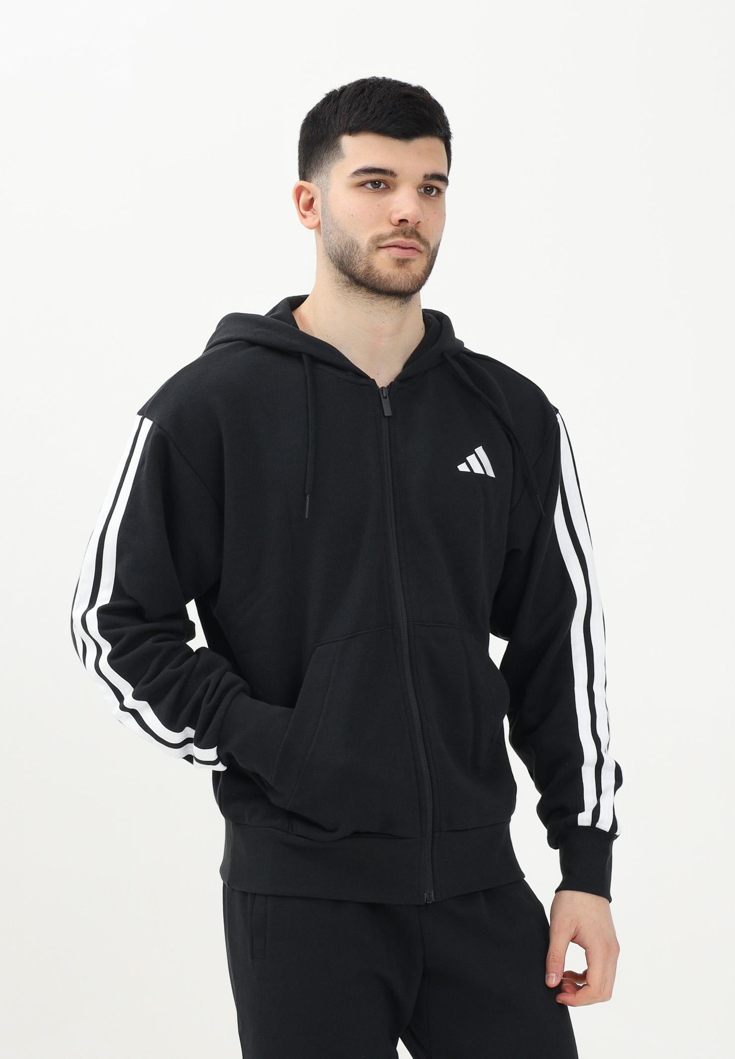 Felpa con zip Essentials 3-Stripes French Terry nera da uomo JD1877 ADIDAS PERFORMANCE