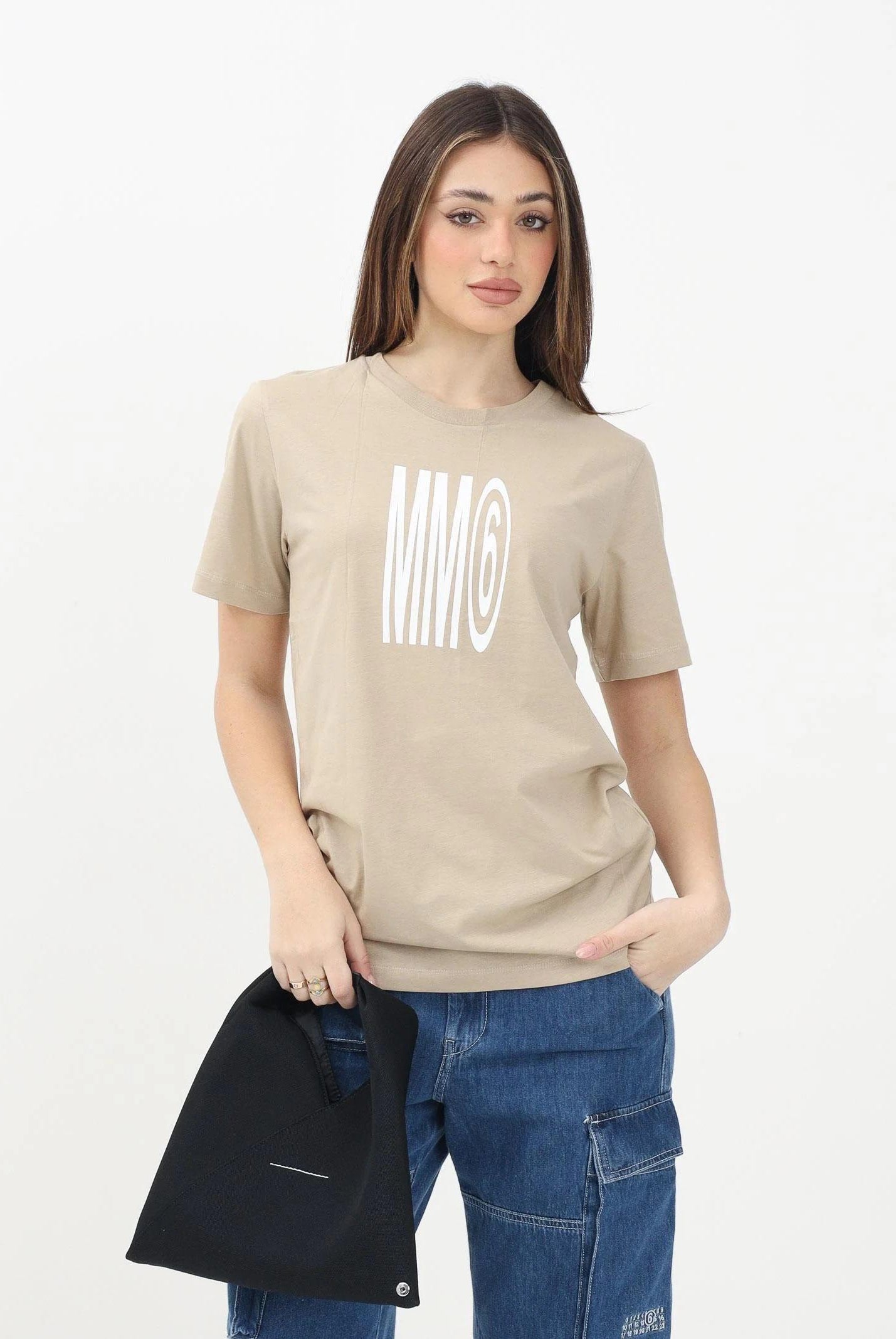 MAISON MARGIELA T-shirt a manica corta beige per donna, ragazzi e bambini con logo MM6 M60807MM04I BE MAISON MARGIELA