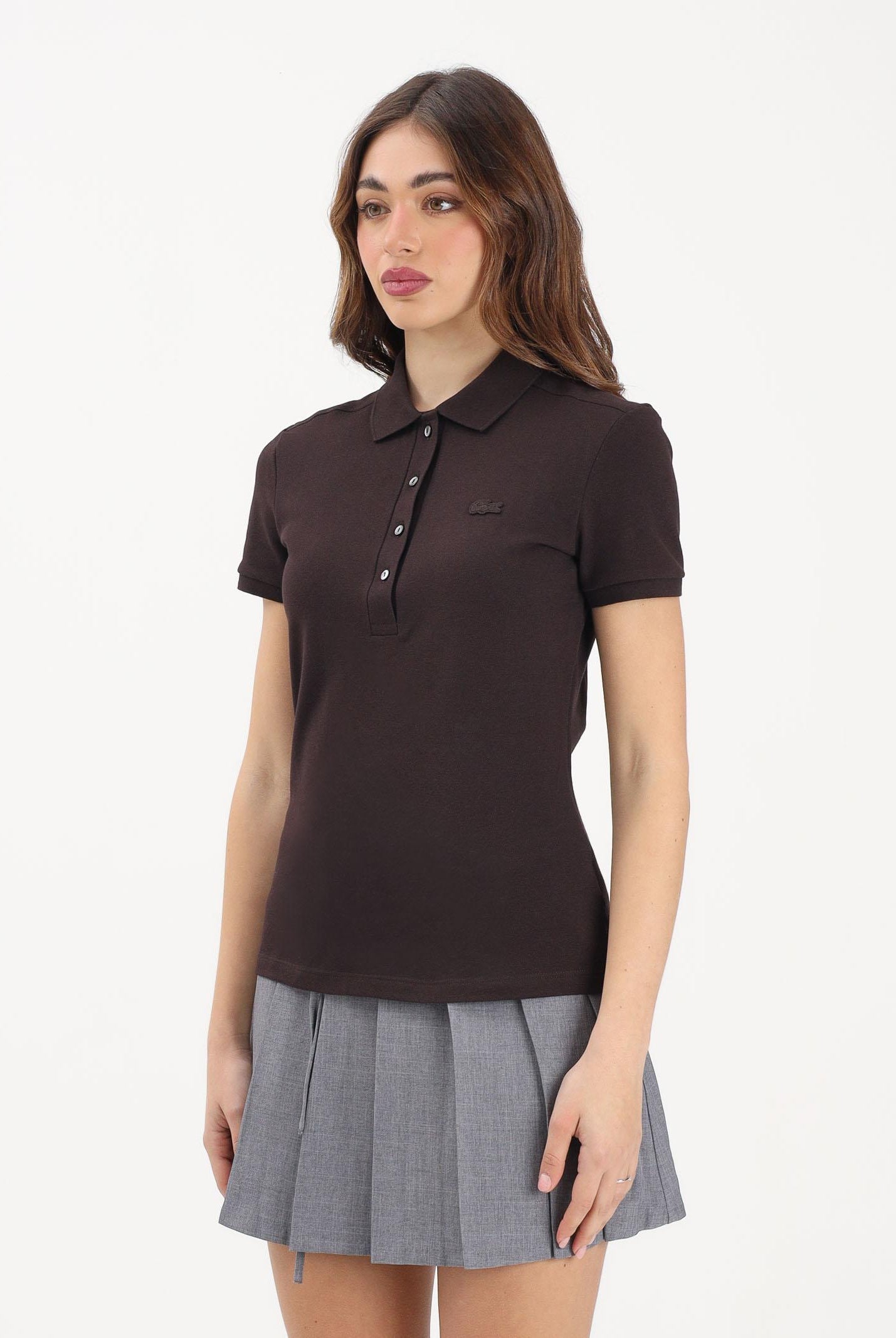 LACOSTE Polo a manica corta marrone da donna con logo PF5462 3LA LACOSTE