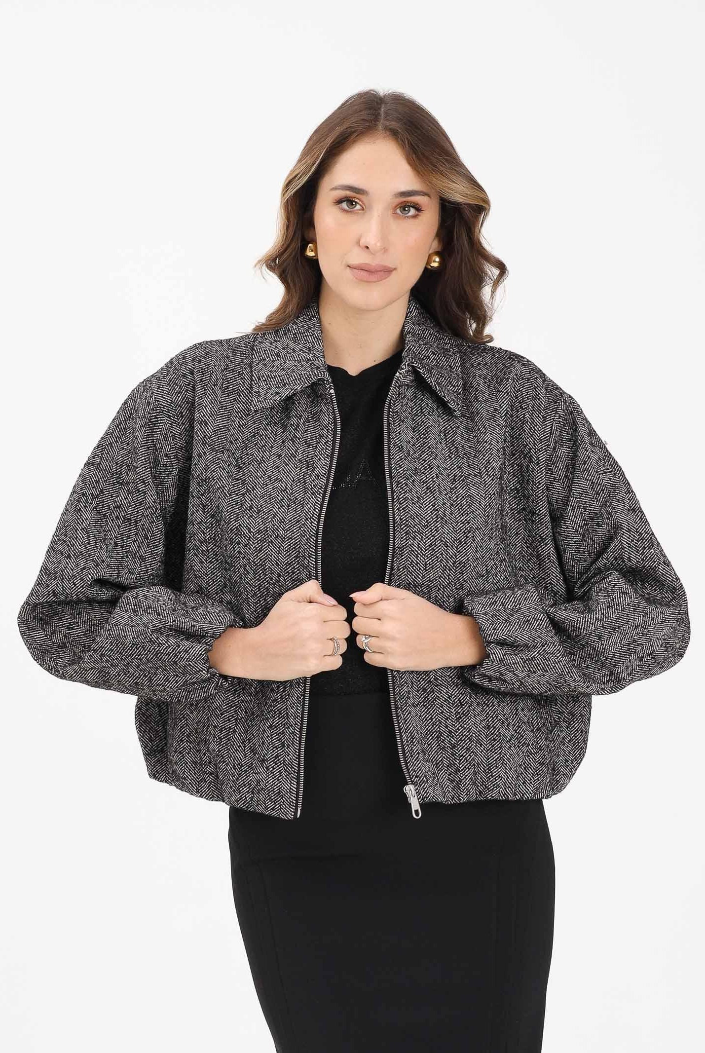 ONLY Cappottino bianco e nero da donna con fantasia spigata 15349212 Black ONLY