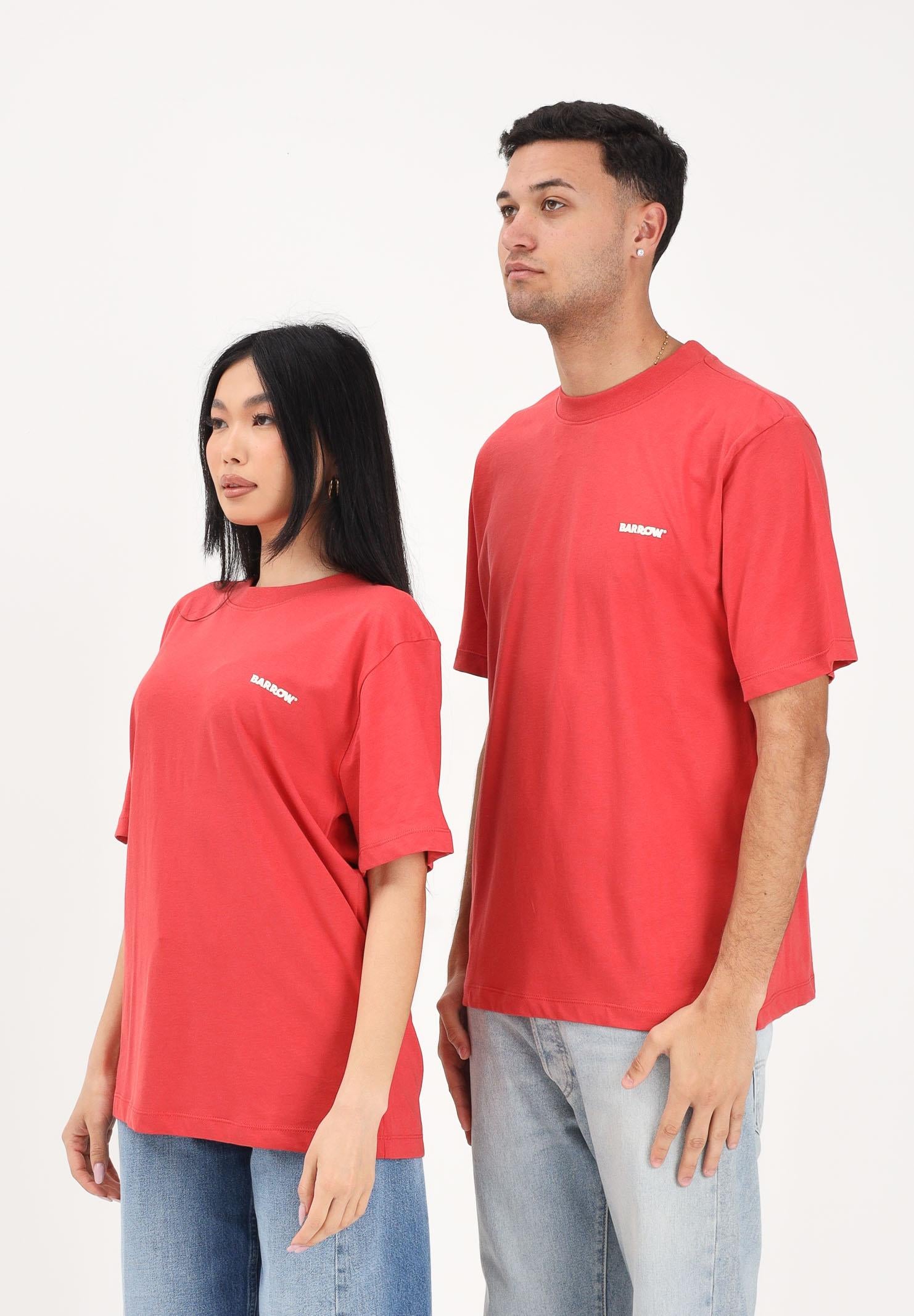 BARROW T-shirt a manica corta rosso corallo per uomo e donna con logo S6BWUATH010 040 BARROW