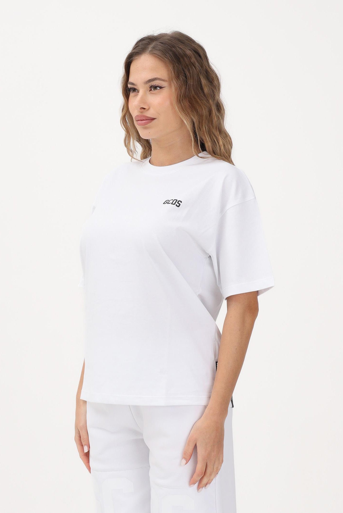 GCDS T-shirt a manica corta bianca per donna, ragazzi e bambini con maxi stampa sul retro Z0UJQC587J105 100B GCDS