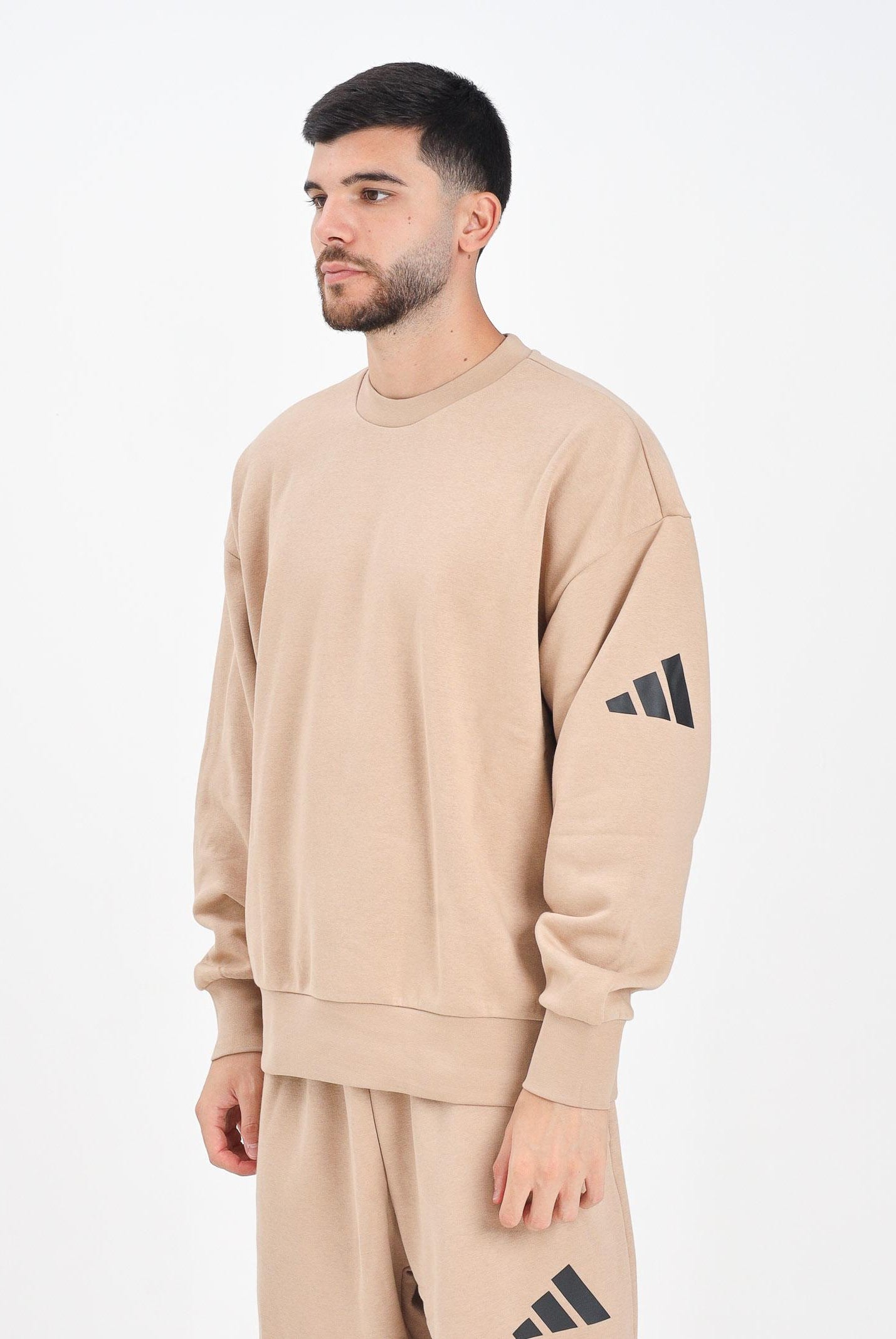 ADIDAS PERFORMANCE Felpa girocollo Essentials Loose Fit 3 Bar Logo beige da uomo JX5668 ADIDAS PERFORMANCE