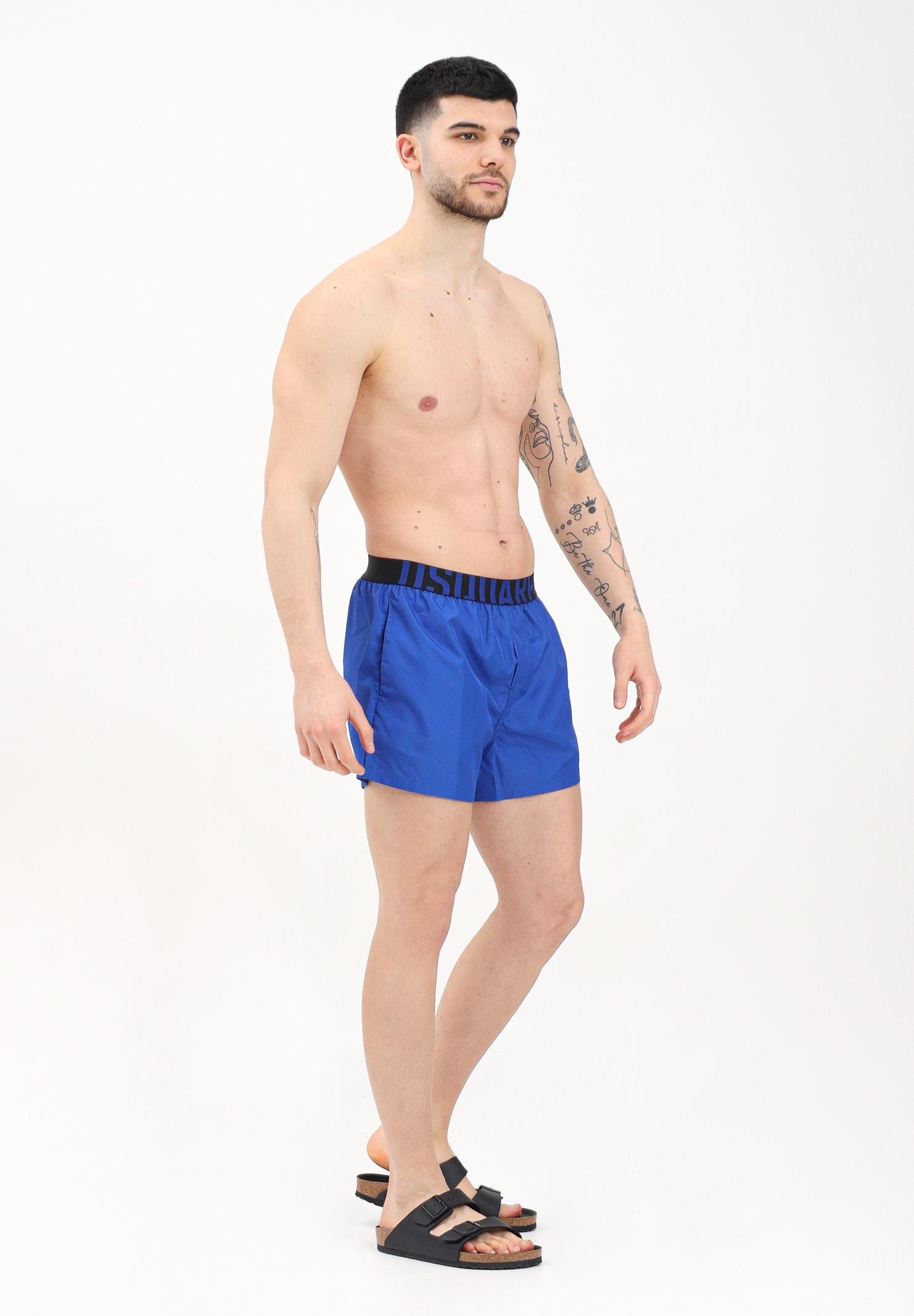 DSQUARED2 Shorts mare blu da uomo con fascia elastica logata D7B646040 432 DSQUARED2