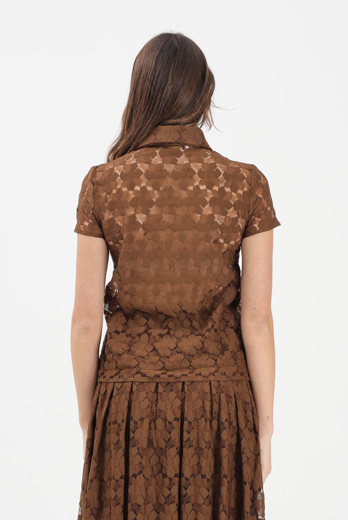 MAX MARA Polo a manica corta MSTVELLO marrone da donna realizzata in pizzo a fiore 2616941011600 002 MAX MARA