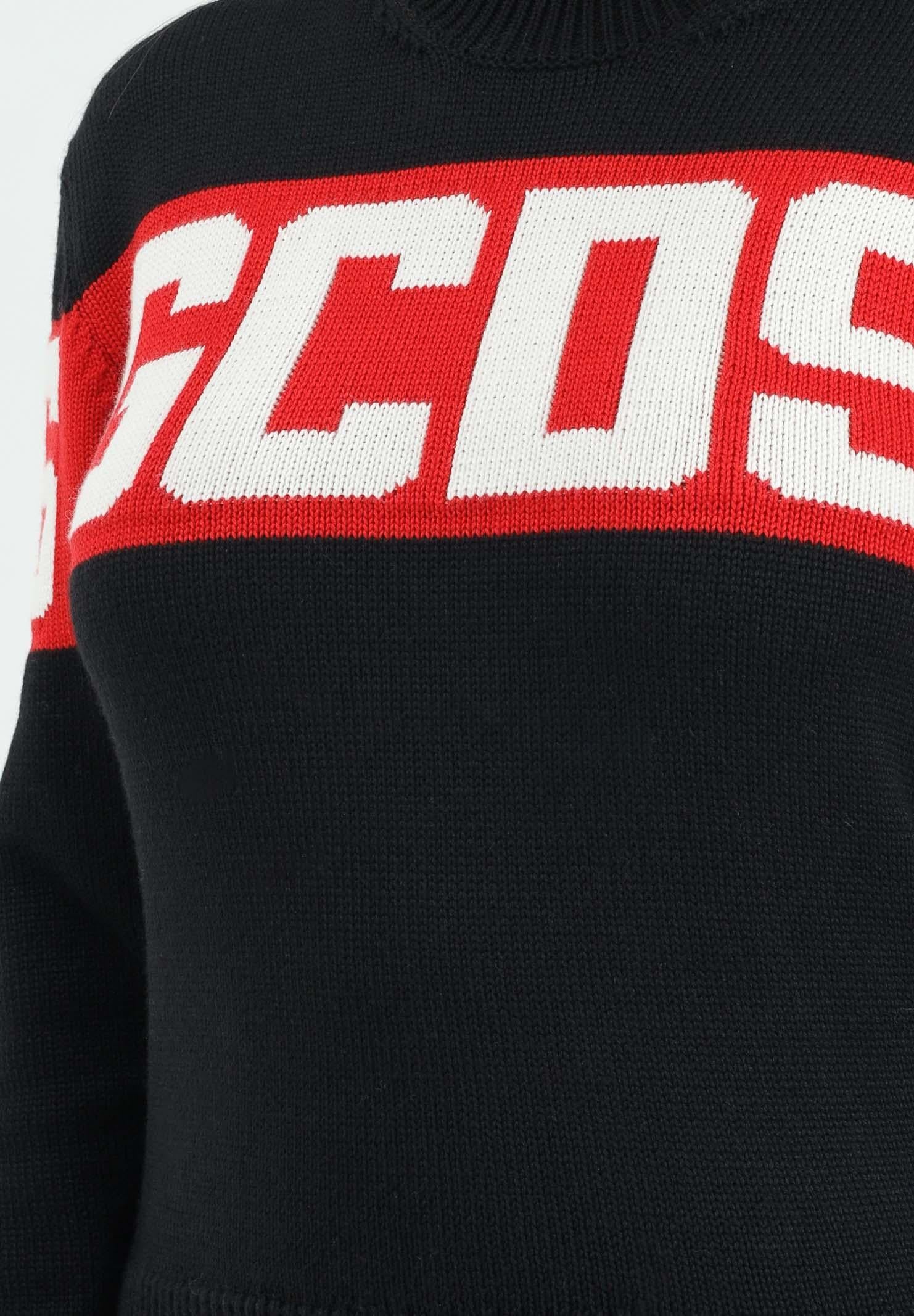 GCDS Maglioncino girocollo nero per donna, ragazzi e bambini con logo B2JU1526BA7 99 GCDS