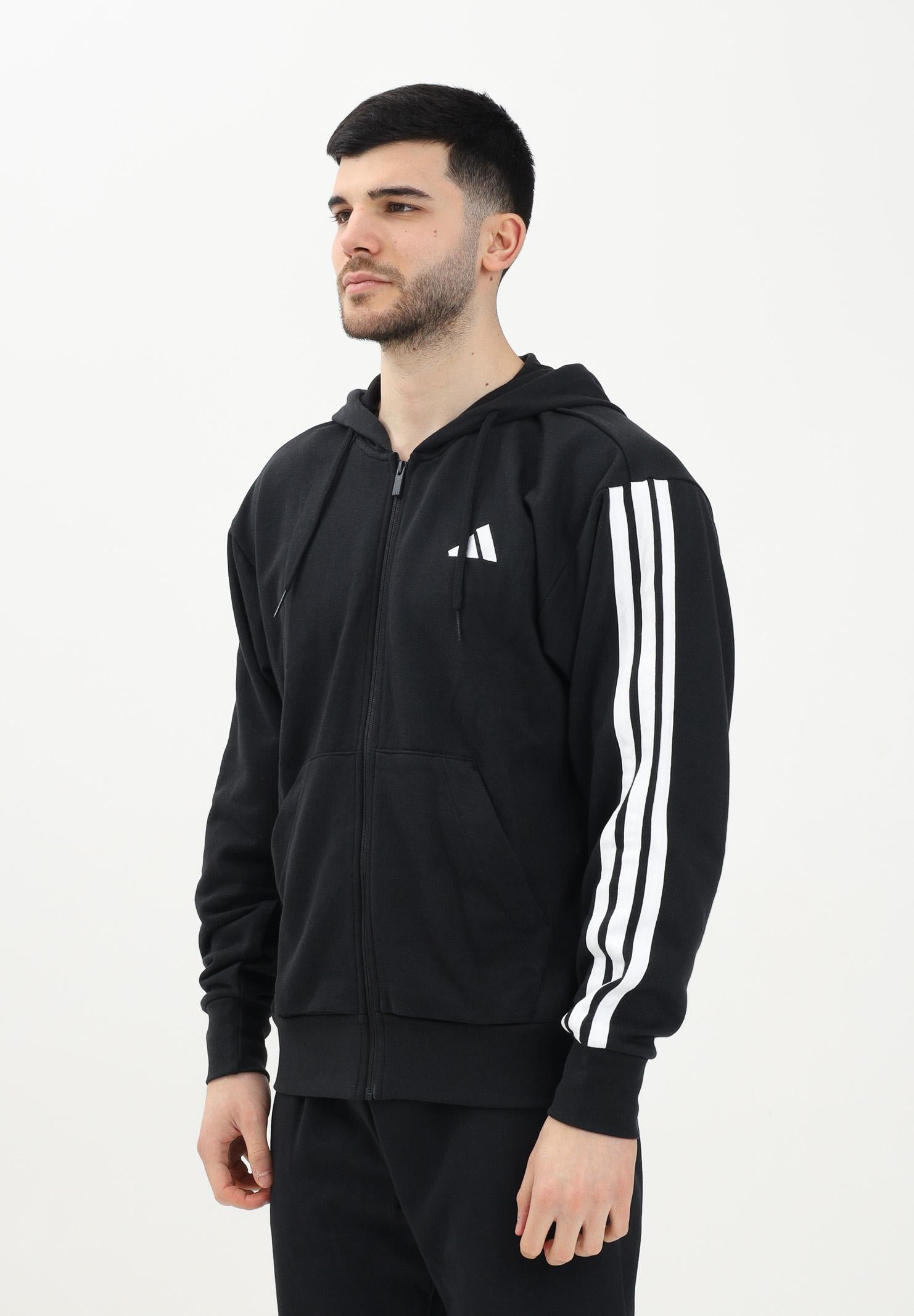 Felpa con zip Essentials 3-Stripes French Terry nera da uomo JD1877 ADIDAS PERFORMANCE