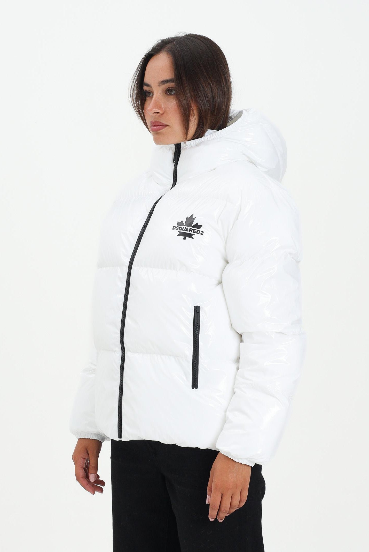 DSQUARED2 Piumino bianco per donna, ragazzi e bambini con logo Maple Leaf DQ3042D0ADY DQ100 DSQUARED2