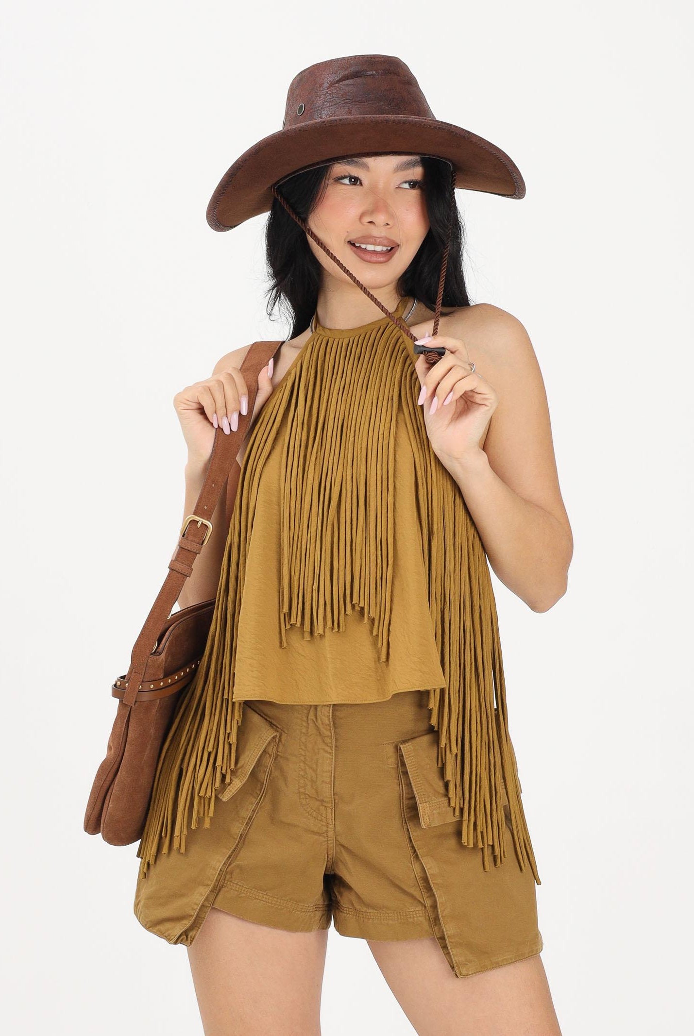 PINKO Top halter kiwi da donna con frange 106794A3AY L25 PINKO
