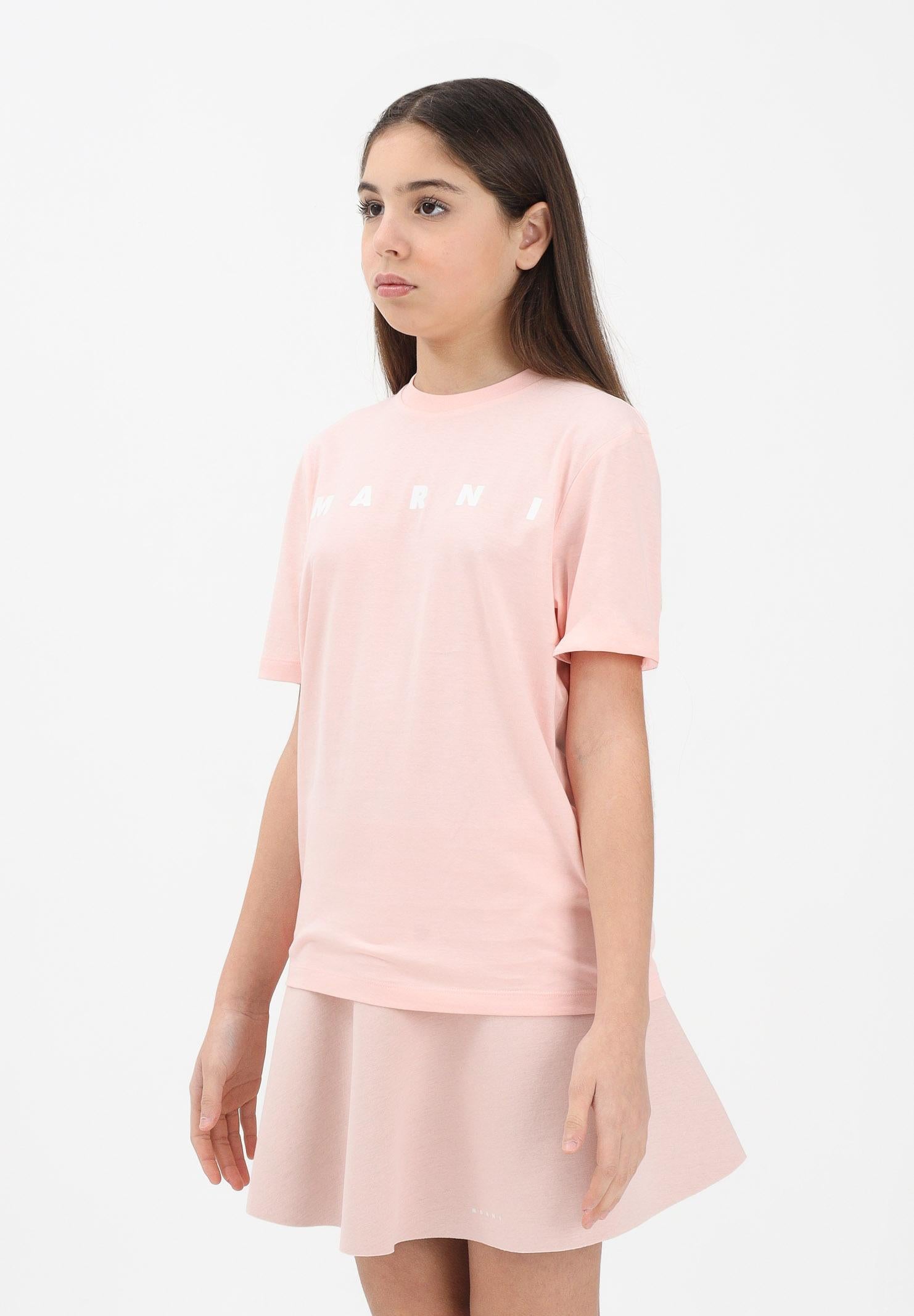 MARNI T-shirt a manica corta rosa per donna, ragazze e bambine con logo M01601M00RF 0M351 MARNI