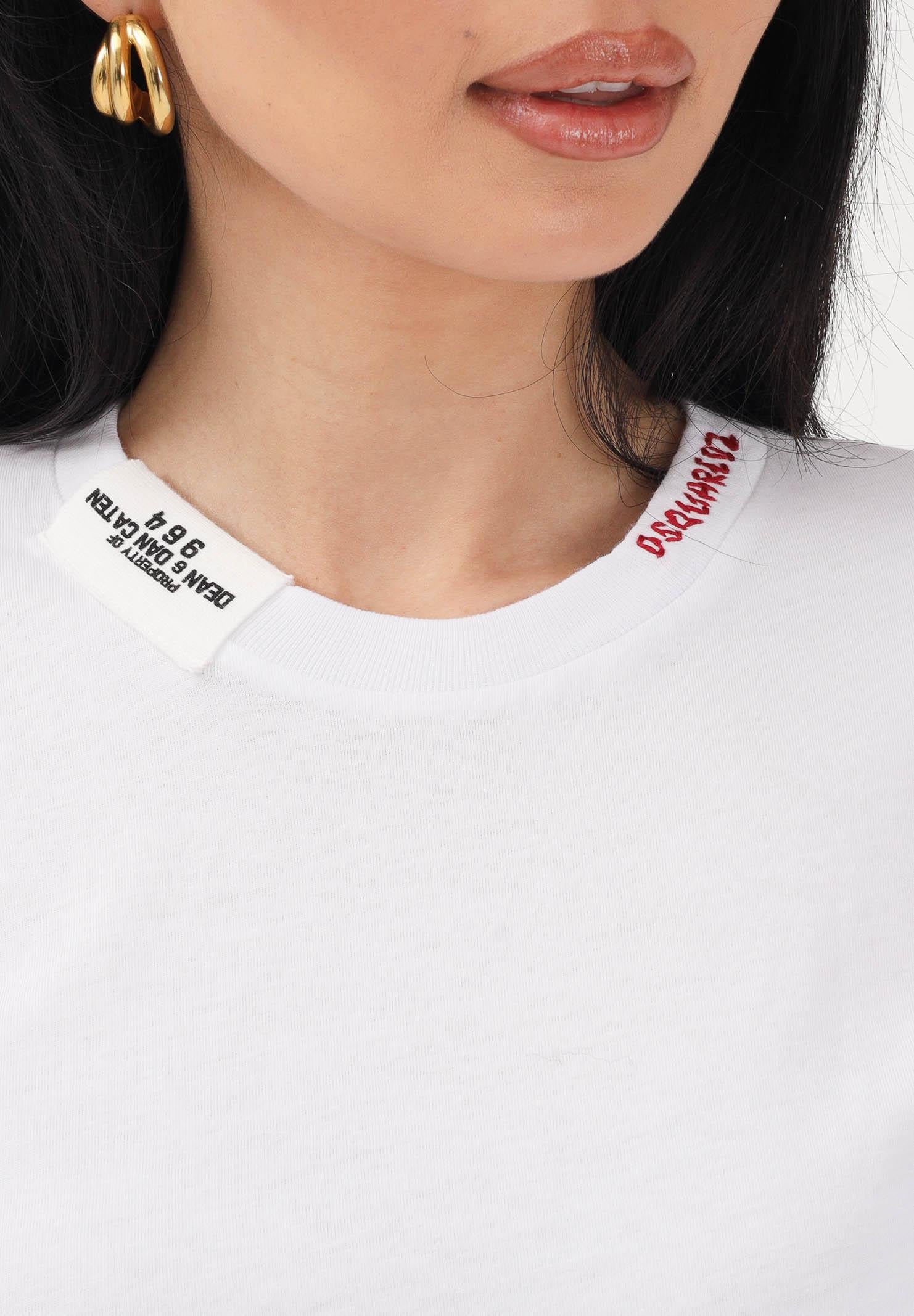 DSQUARED2 T-shirt a manica corta bianca per donna, ragazzi e bambini con logo al collo DQ3161D0AGP DQ100 DSQUARED2