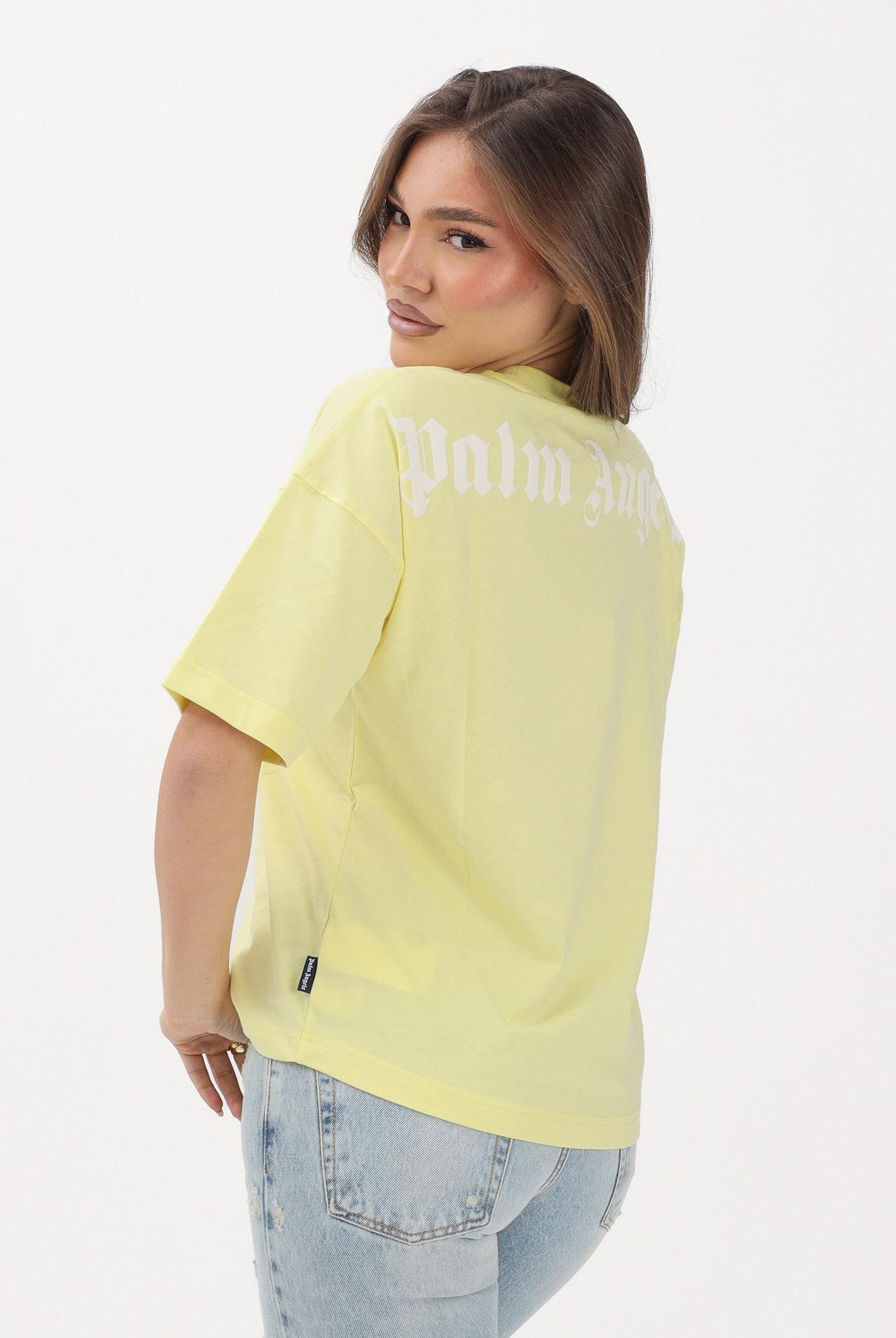 PALM ANGELS T-shirt a manica corta gialla per donna, ragazzi e bambini con logo PGAA001S26JER001 020 PALM ANGELS