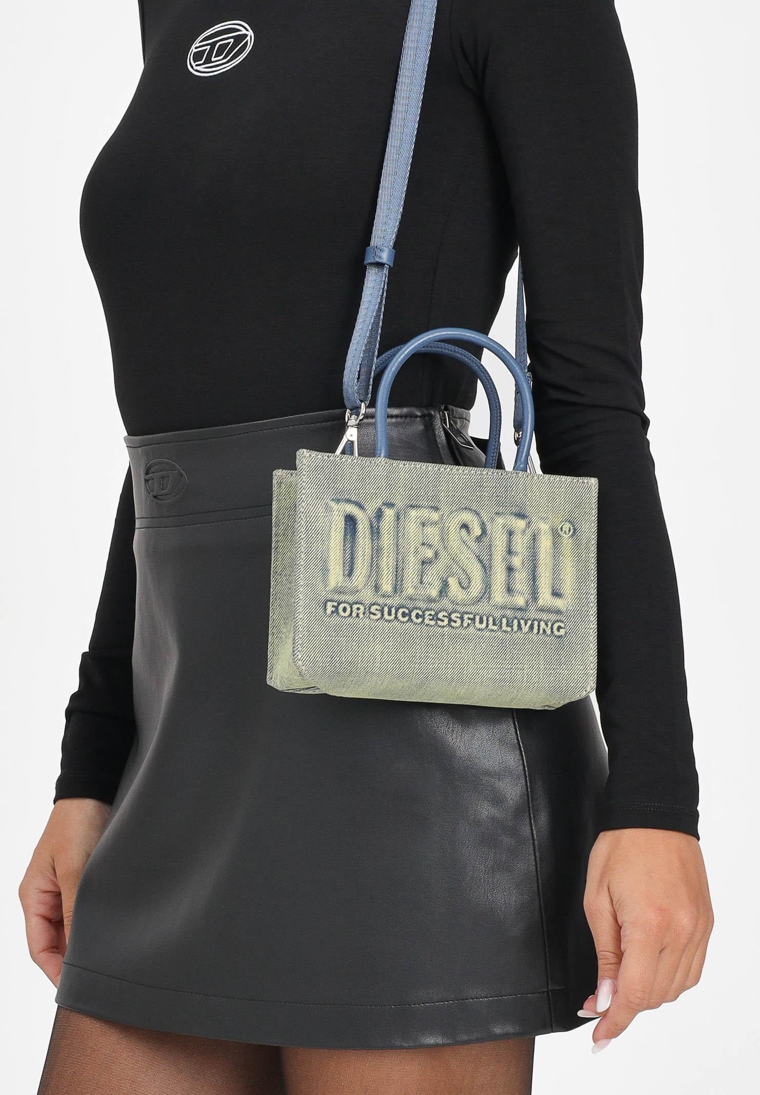 DIESEL Borsa DSL 3D in denim solarizzato da donna con logo istituzionale J02529P5499 H8457 DIESEL