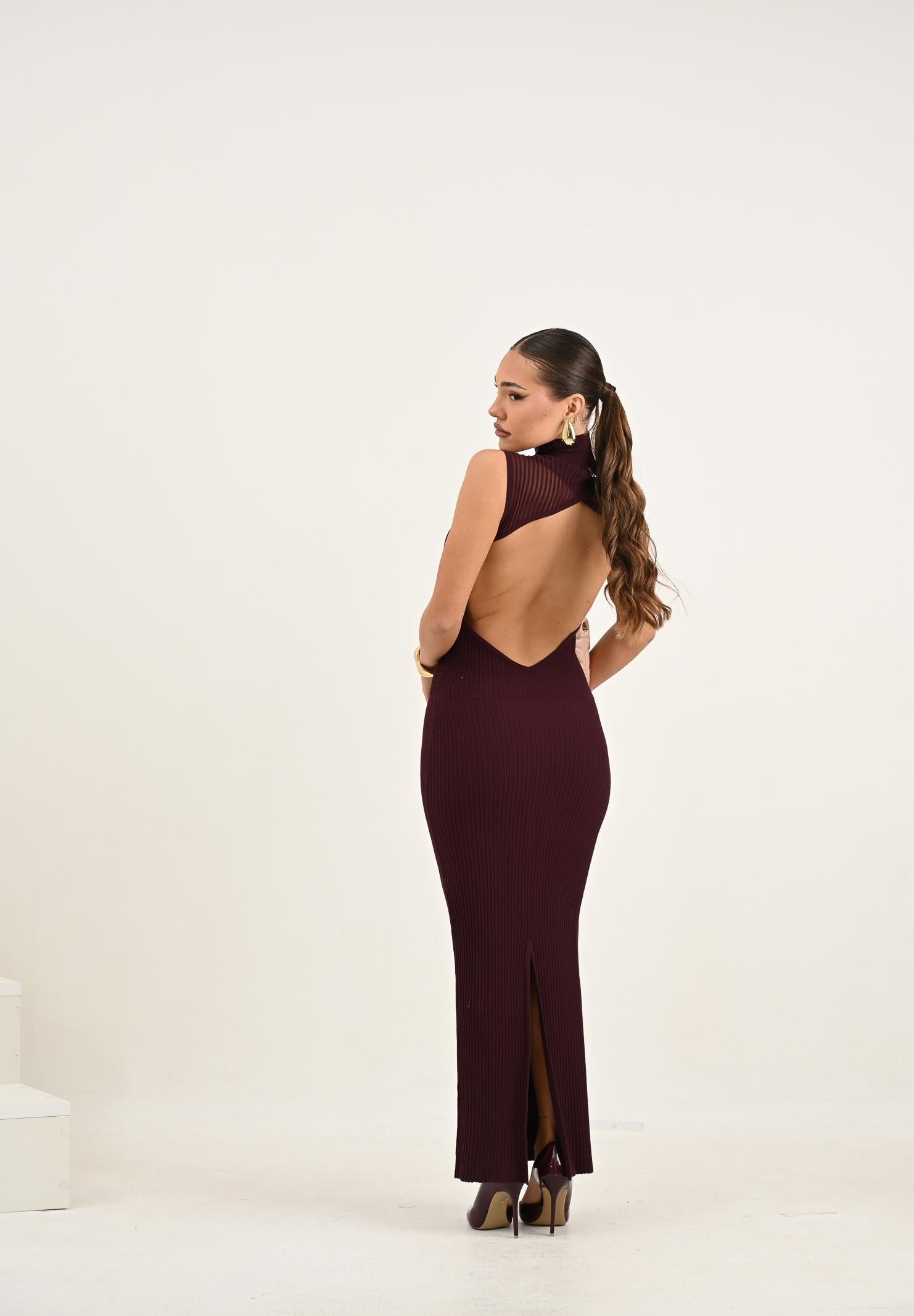 PATRIZIA PEPE Abito midi bordeaux da donna in maglia a costine 8A1555K143 M536 PATRIZIA PEPE