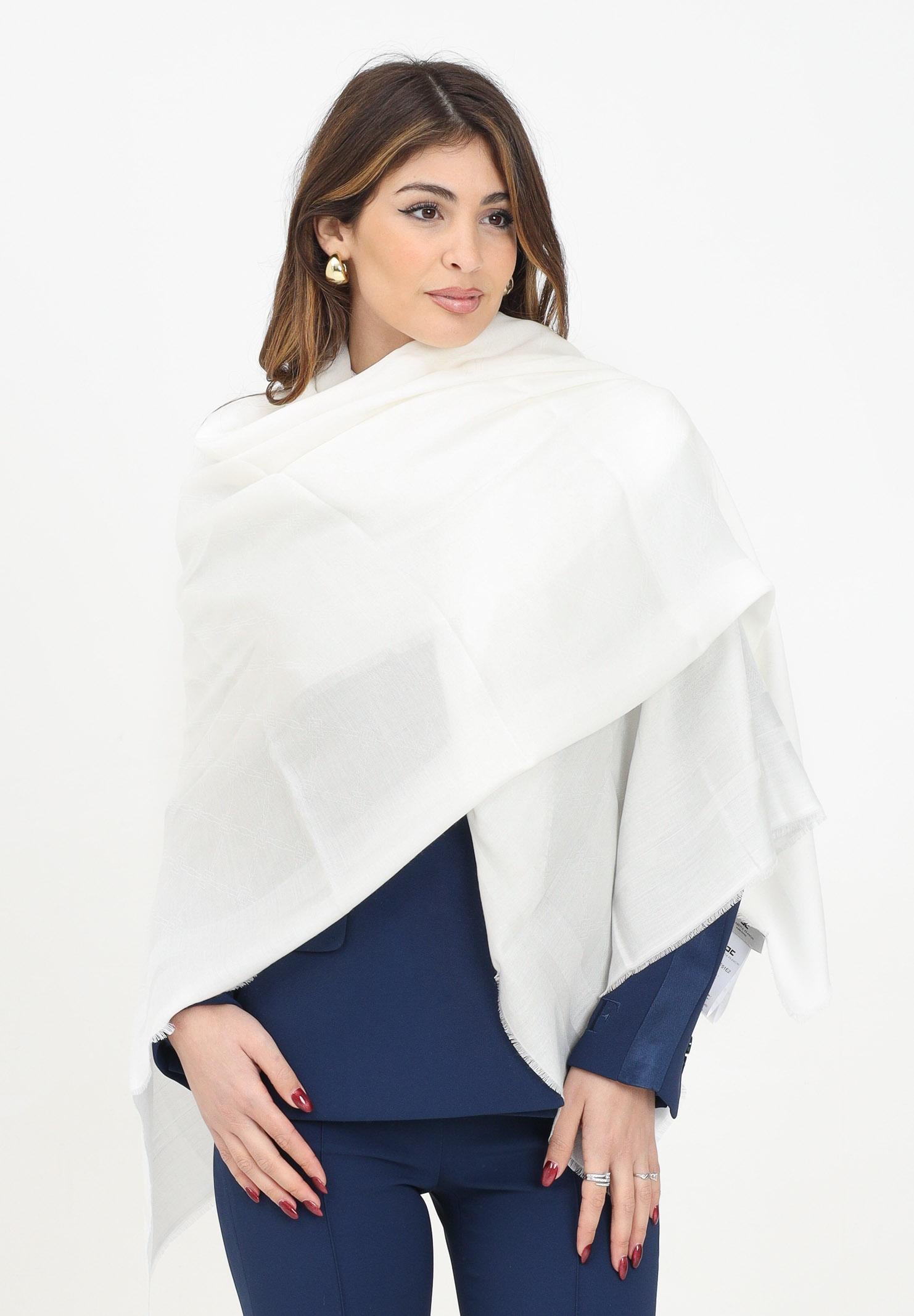 ELISABETTA FRANCHI Pashmina bianca da donna con lavorazione jacquard a rombi SC03F51E2 360 ELISABETTA FRANCHI