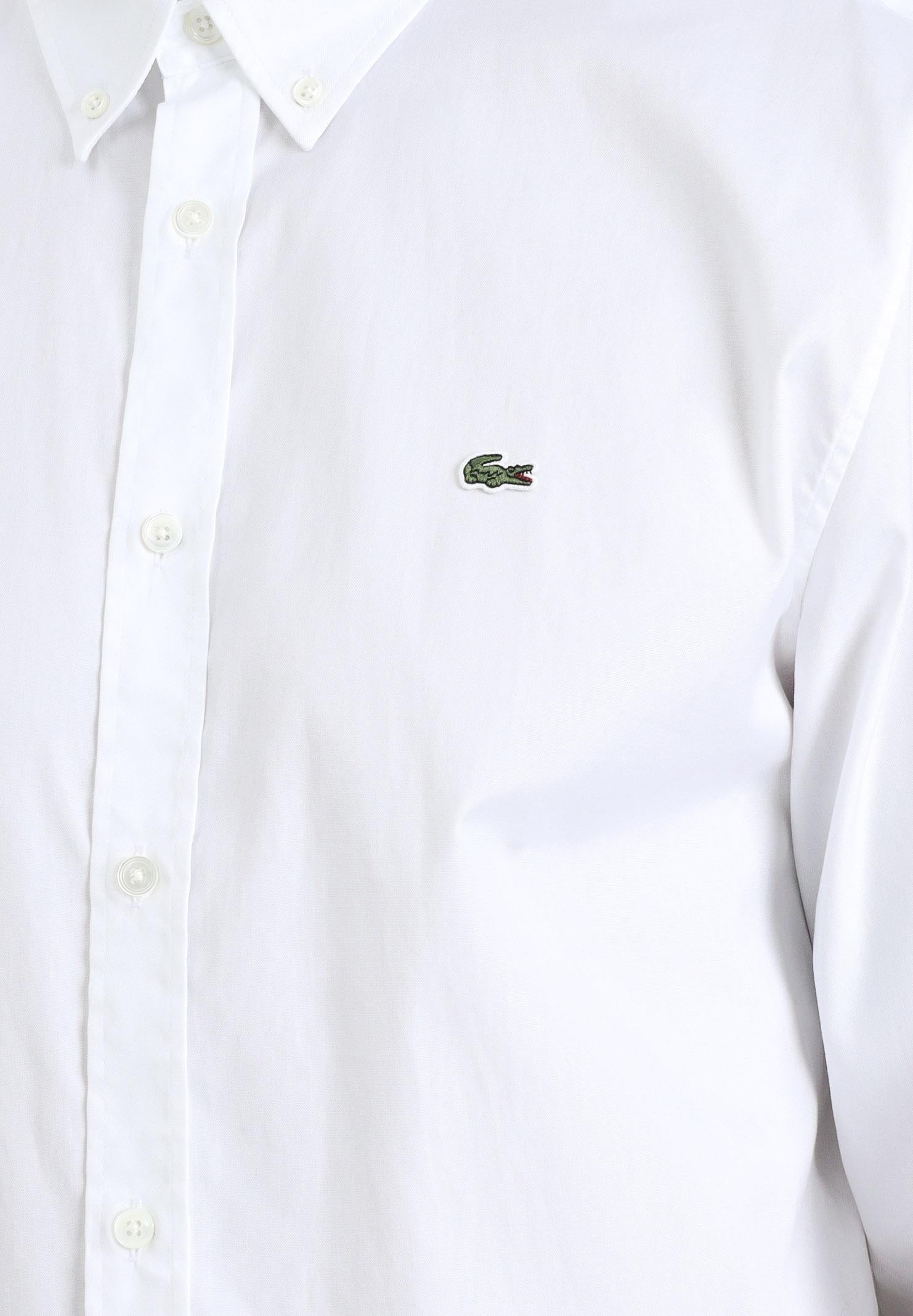 LACOSTE Camicia a manica lunga bianca da uomo con patch logo CH2933 001. LACOSTE