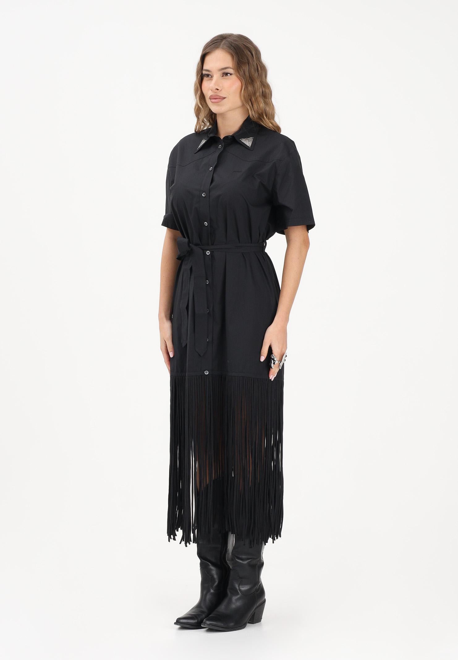 PINKO Abito midi chemisier nero da donna con frange 106827A2LD Z99 PINKO