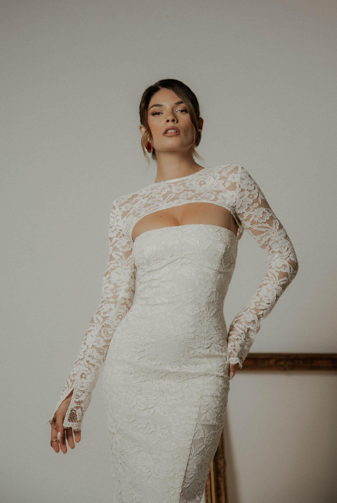 SANTAS Abito midi CHARME in pizzo panna da donna PV2602 PA SANTAS