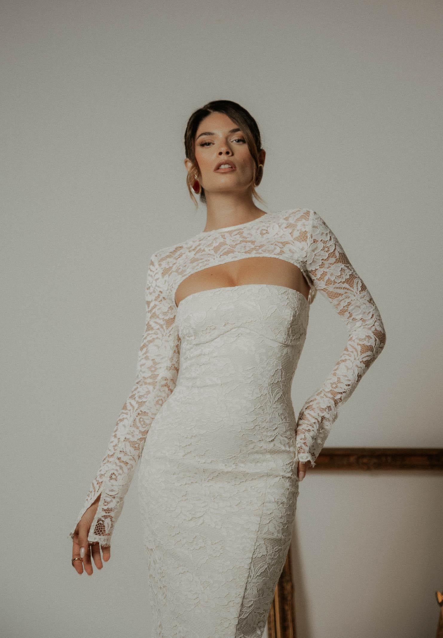 SANTAS Abito midi CHARME in pizzo panna da donna PV2602 PA SANTAS