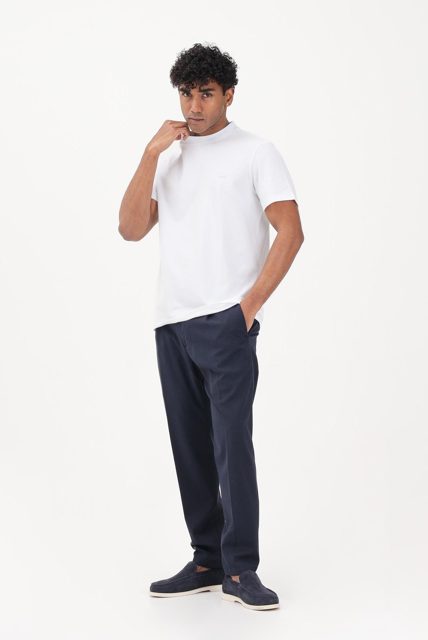 LACOSTE T-shirt a manica corta bianca da uomo in piqué con marchio jacquard TH5060 001 LACOSTE