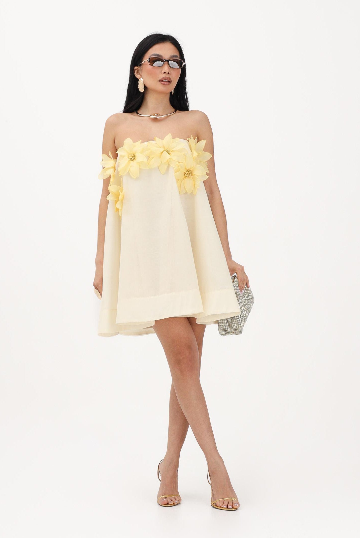 ODI ODI Abito corto giallo da donna con applicazioni floreali BORDIGHERA110S6 D9 ODI ODI