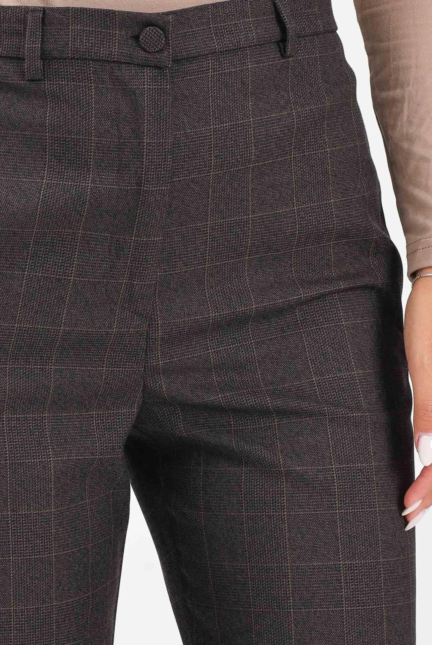 VICOLO Pantalone elegante marrone da donna con motivo a quadri sottili TF0234 FFMO VICOLO