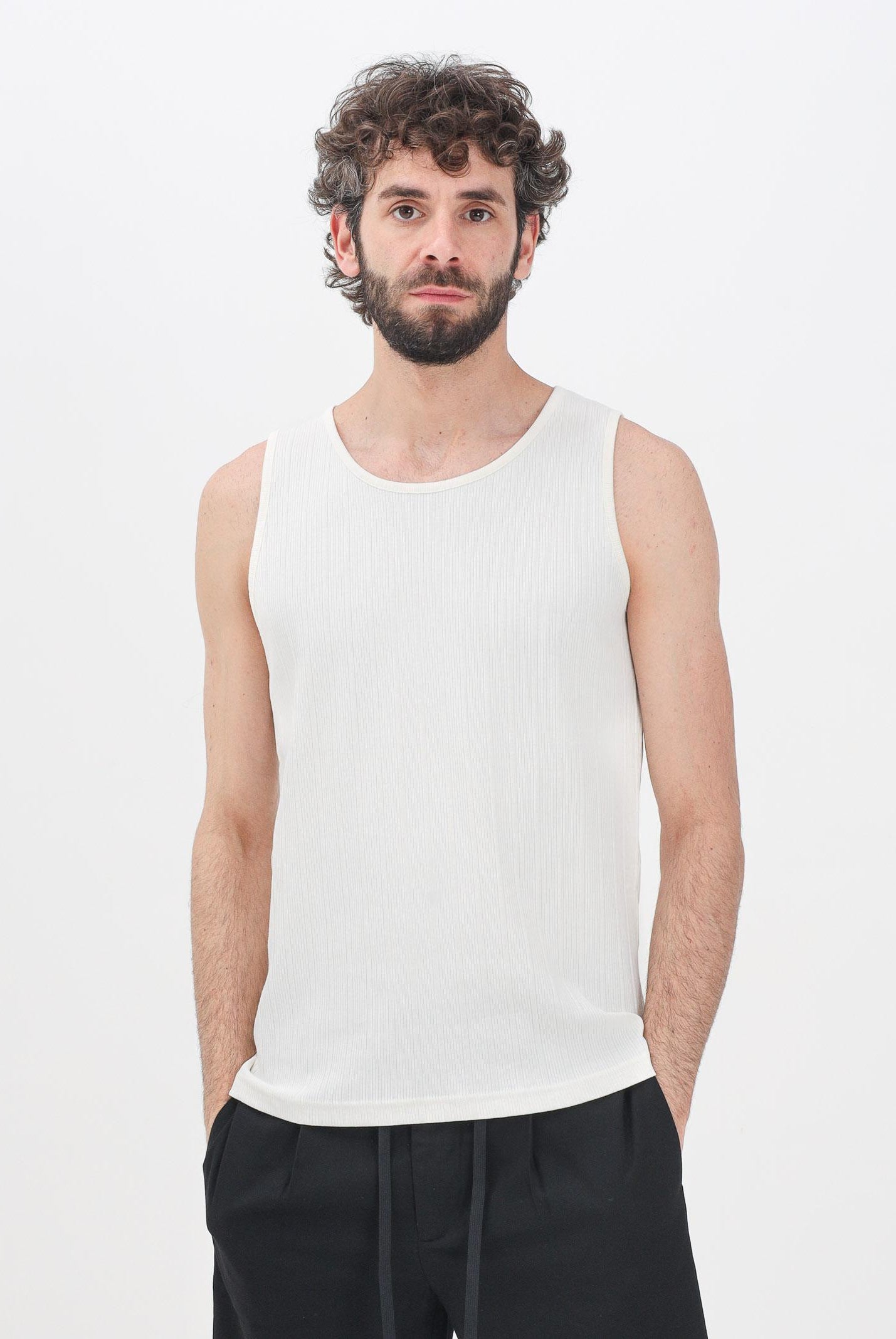 SELECTED HOMME Canotta panna da uomo a costine 16097660 Egret SELECTED HOMME