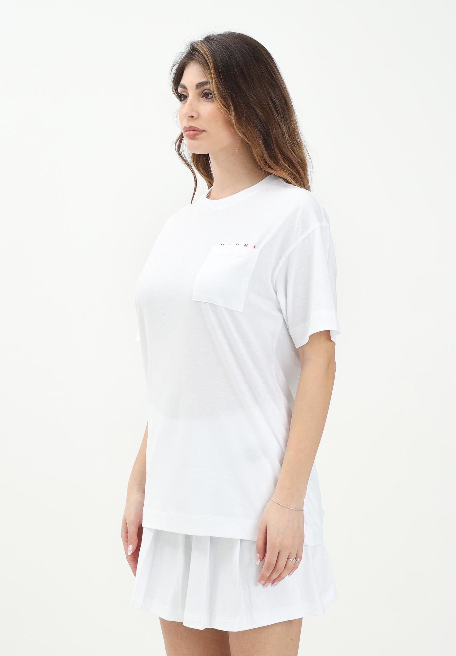 MARNI T-shirt a manica corta bianca per donna, ragazzi e bamini con taschino e logo M01415M00RF 0M100 MARNI