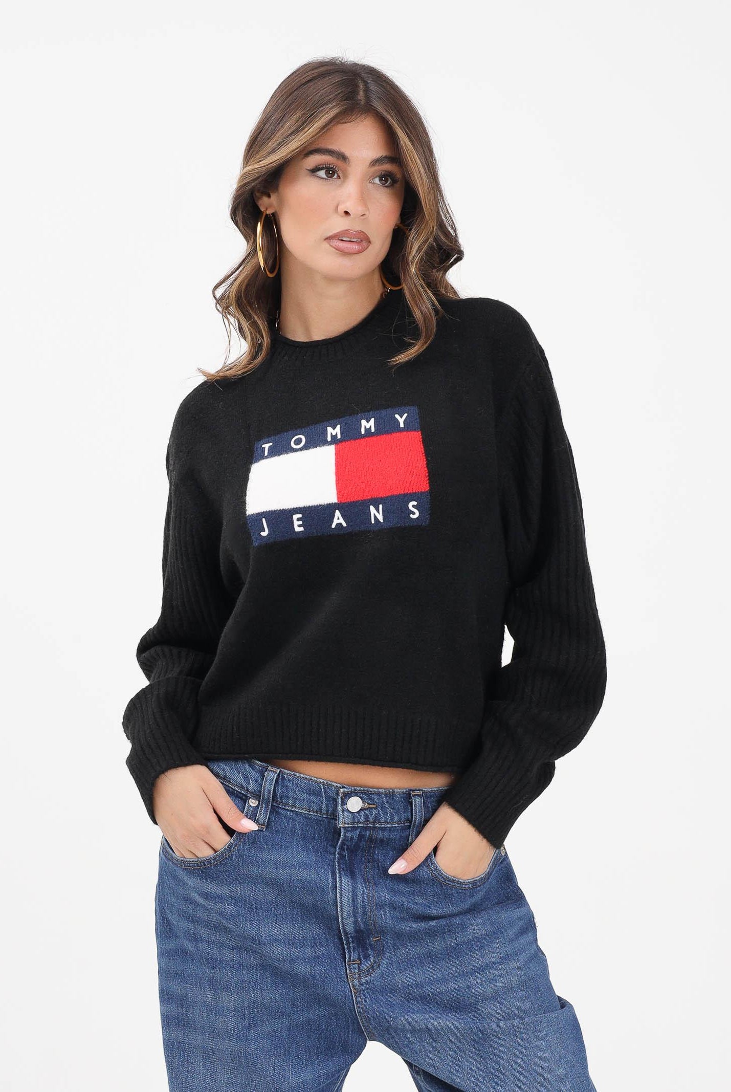 TOMMY JEANS Maglioncino girocollo nero da donna con logo DW0DW21782HEV TOMMY JEANS