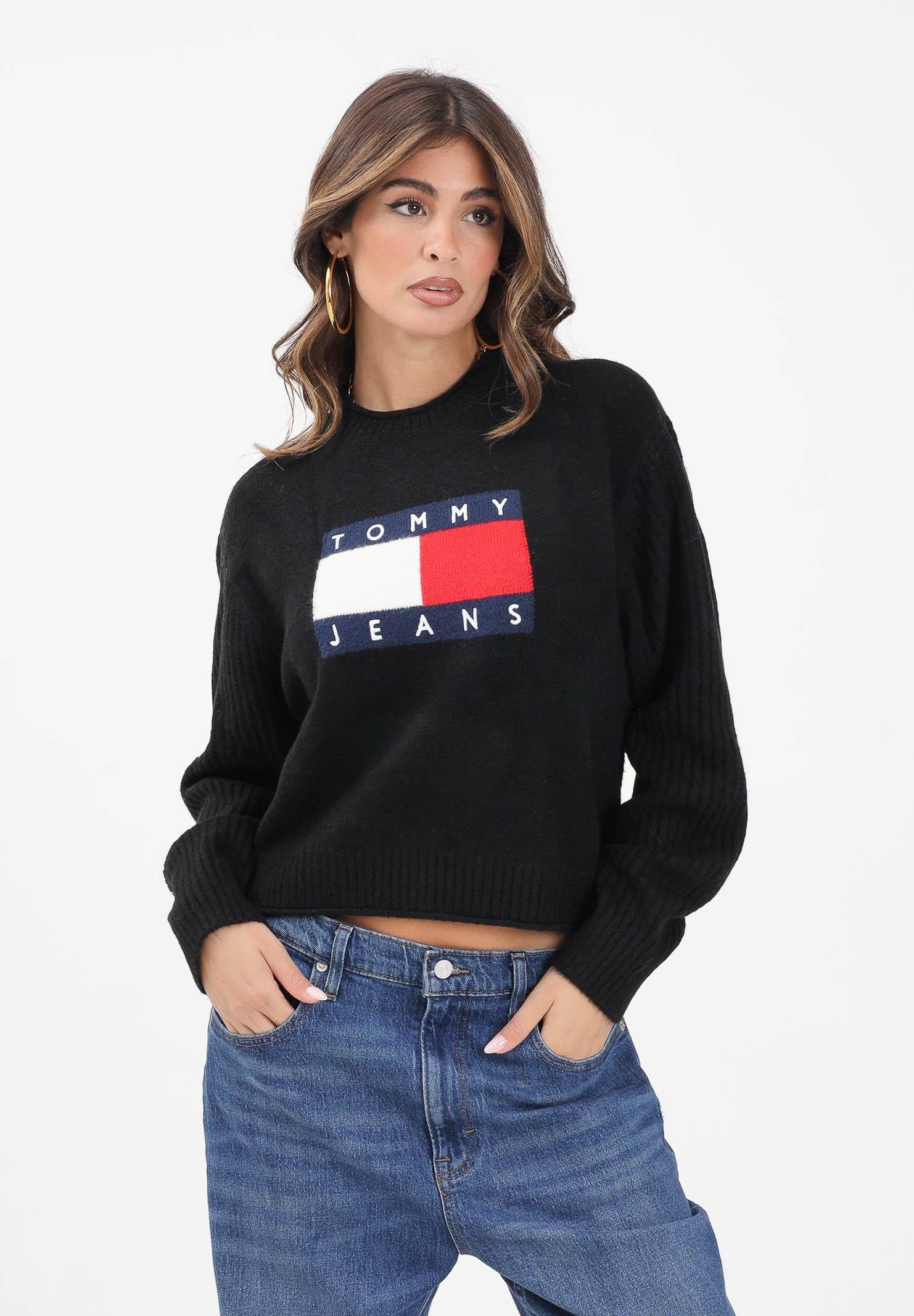 TOMMY JEANS Maglioncino girocollo nero da donna con logo DW0DW21782HEV TOMMY JEANS