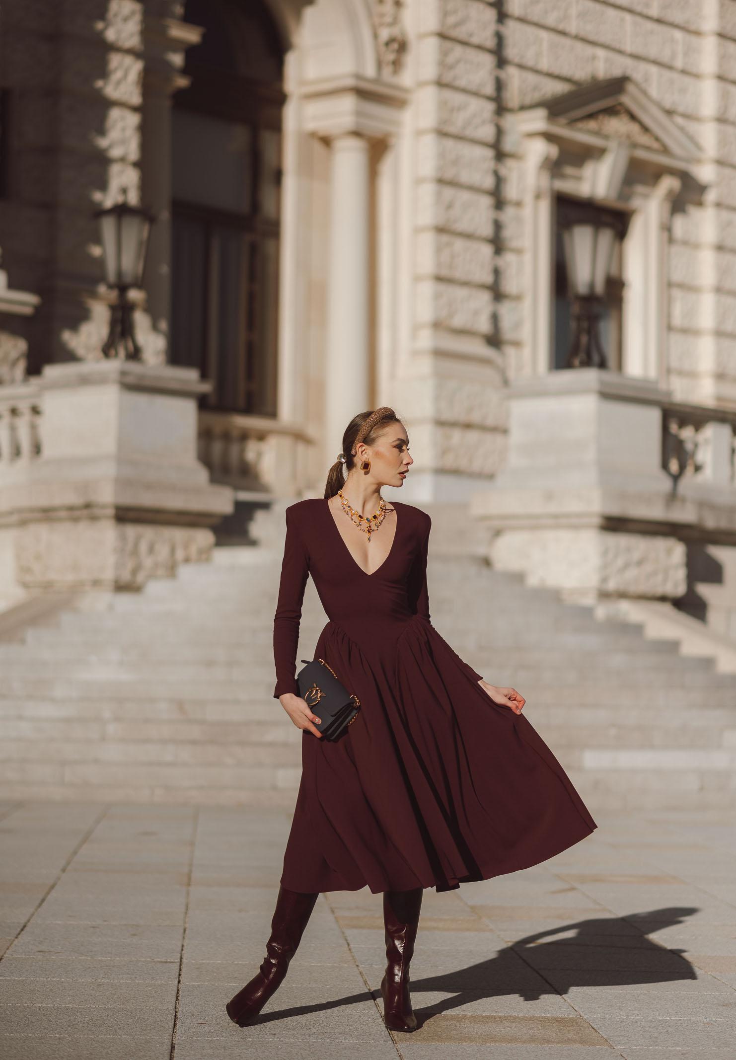 SANTAS Abito midi DOUCEUR bordeaux da donna PV2603 VI SANTAS