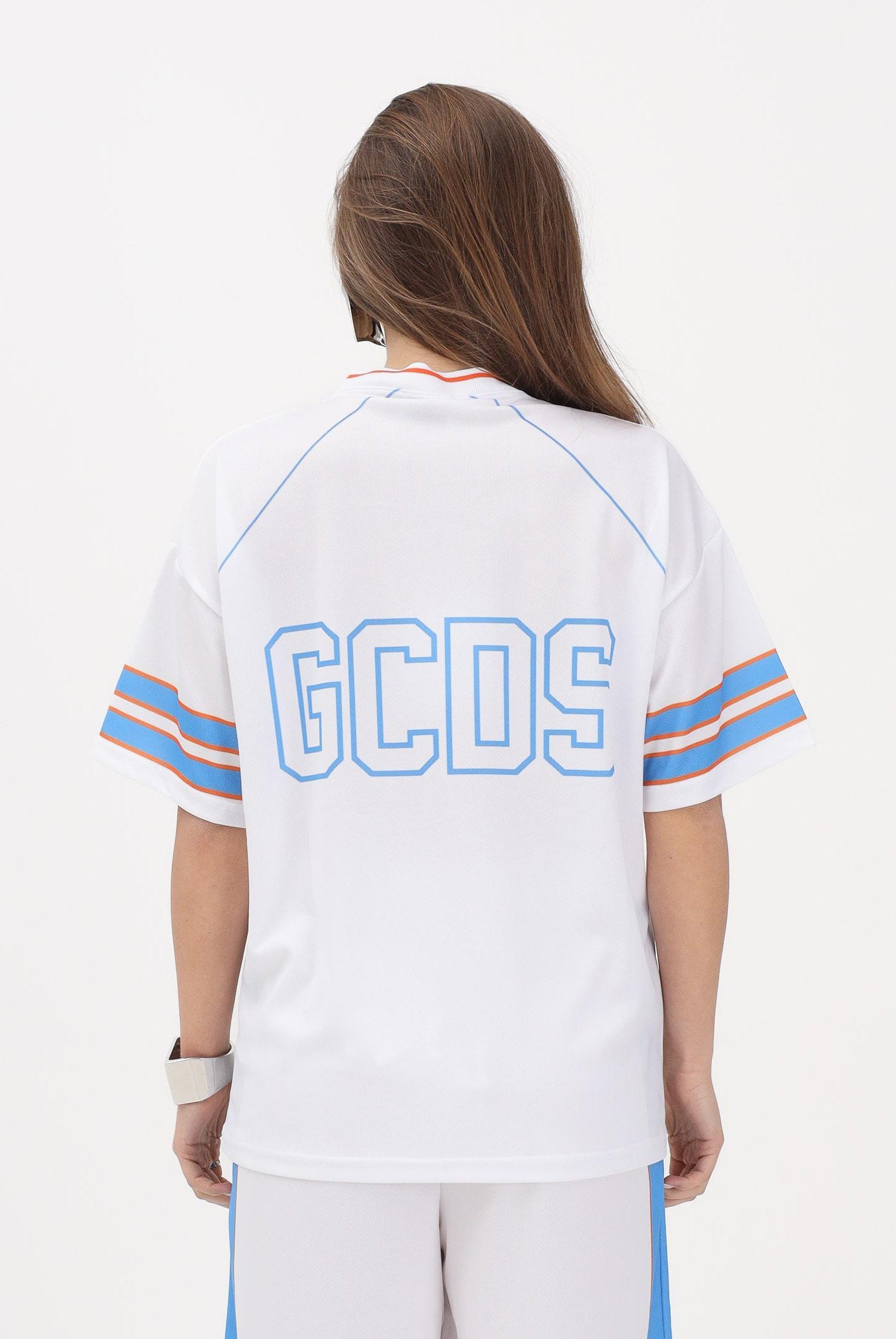 GCDS T-shirt a manica corta bianca per donna, ragazzi e bambini stile college C1BJQC709J338 100E GCDS