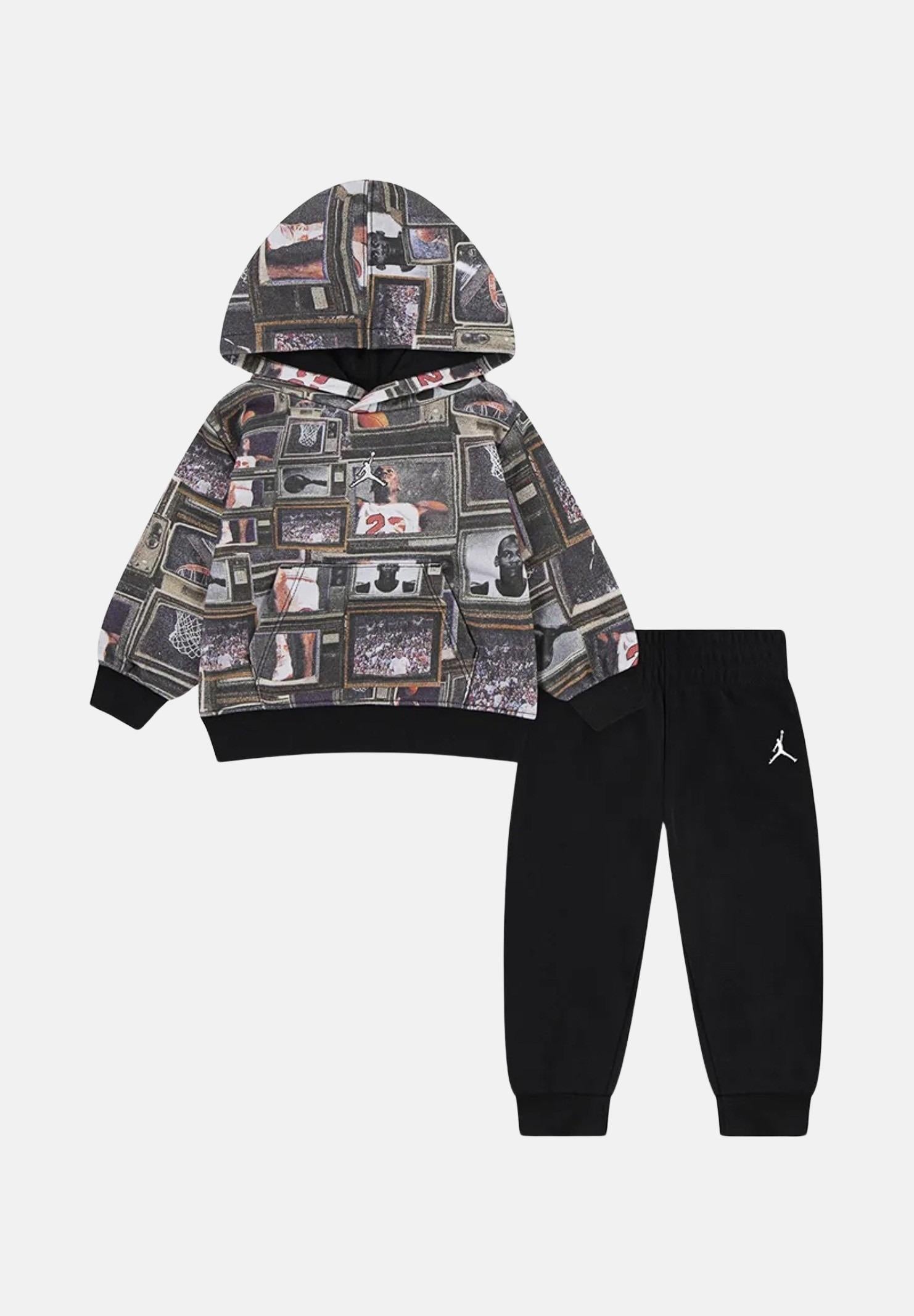 JORDAN Tuta Brooklyn French Terry nera da neonato 65F239 023 JORDAN