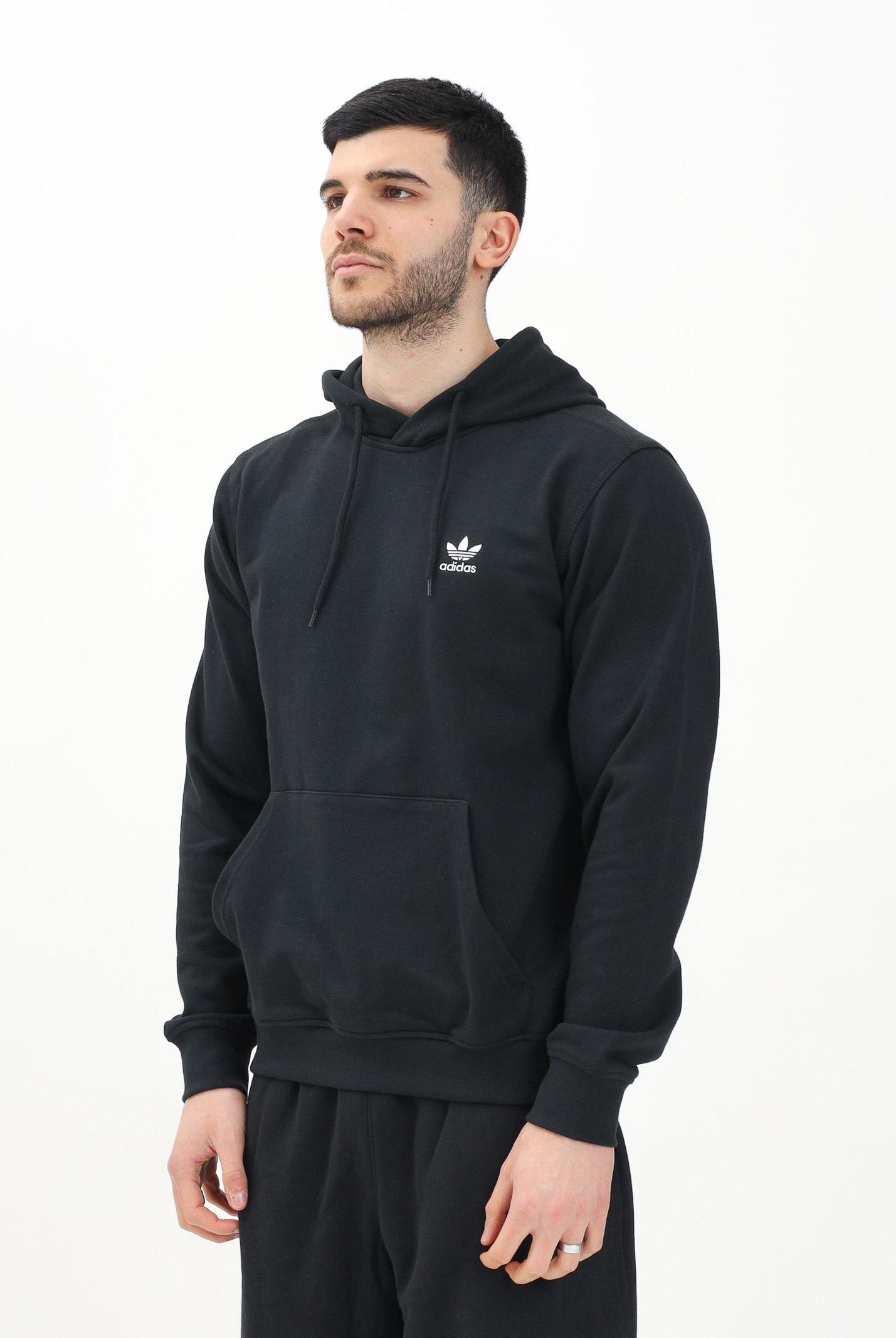 ADIDAS ORIGINALS Felpa con cappuccio Trefoil Essentials nera da uomo JD2404 . ADIDAS ORIGINALS