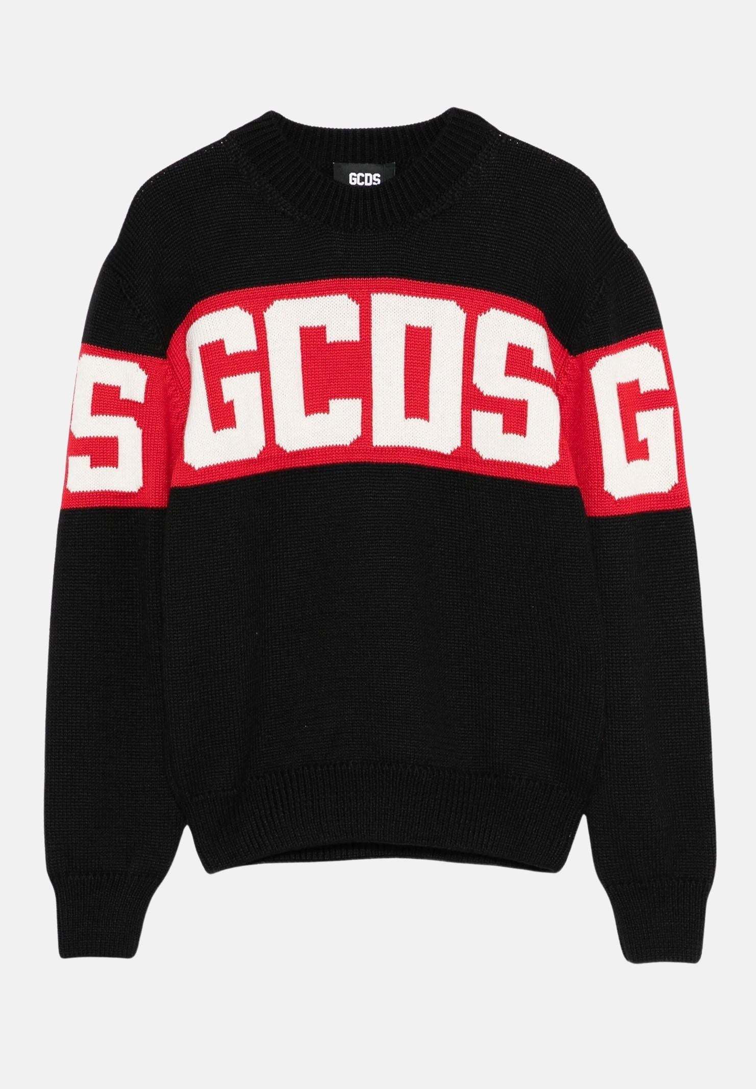 GCDS maglione nero per bambino e bambina caratterizzato da logo ricamato. B2KU1526BA7 99 GCDS