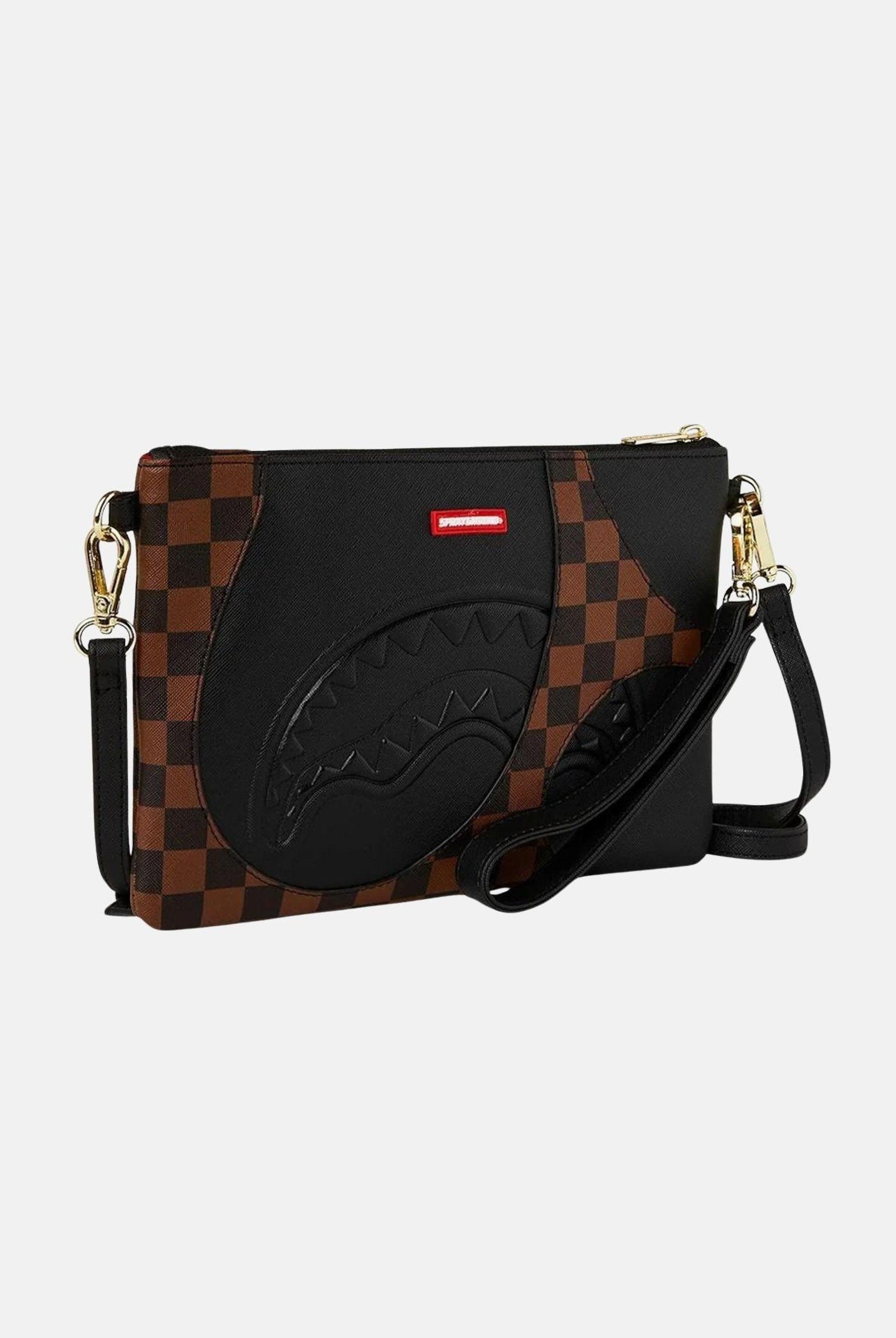 SPRAYGROUND Pochette JETSTREAM BROWN CROSSOVER CLUTCH marrone e nera per uomo e donna 910B8283NSZ . SPRAYGROUND